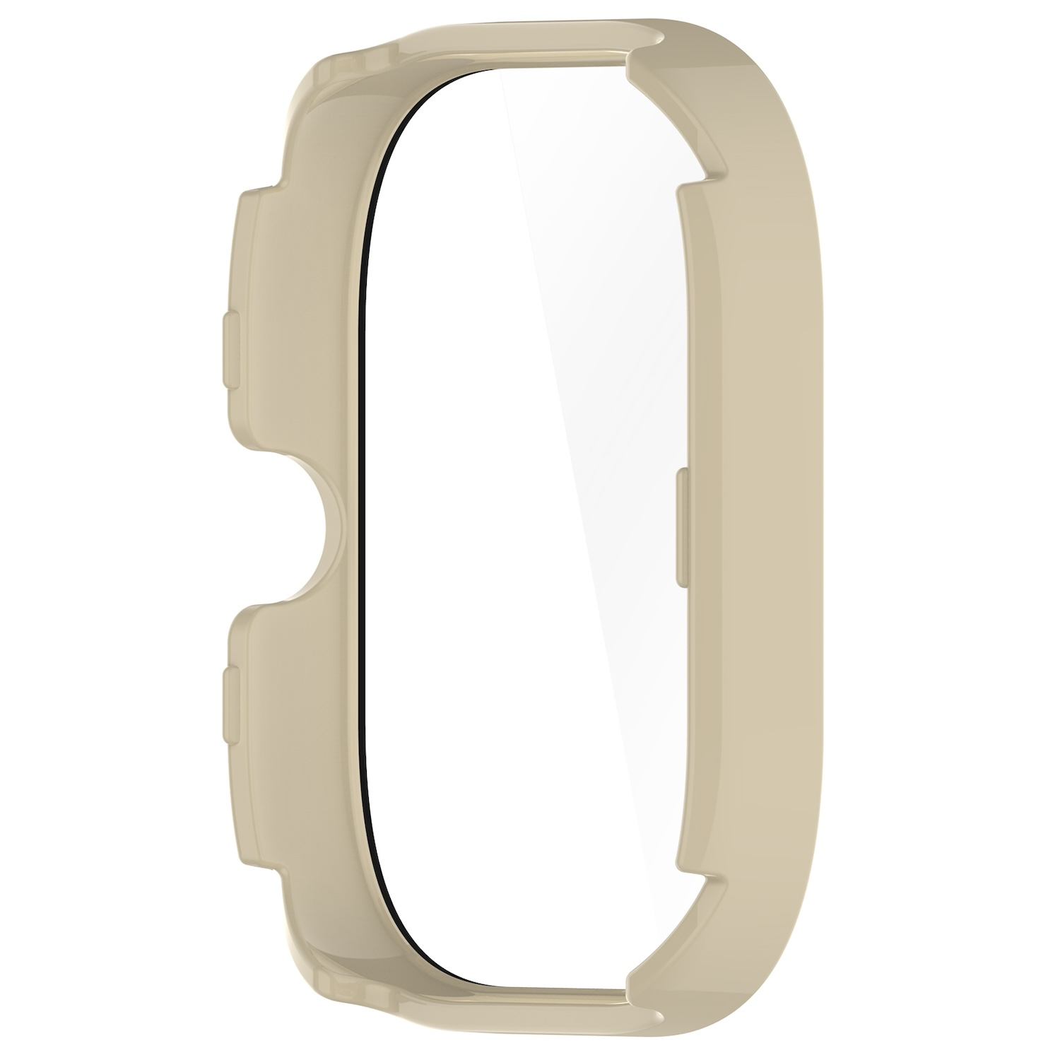 Ein beigefarbener Rahmen für einen Smartwatch-Bildschirmschutz.