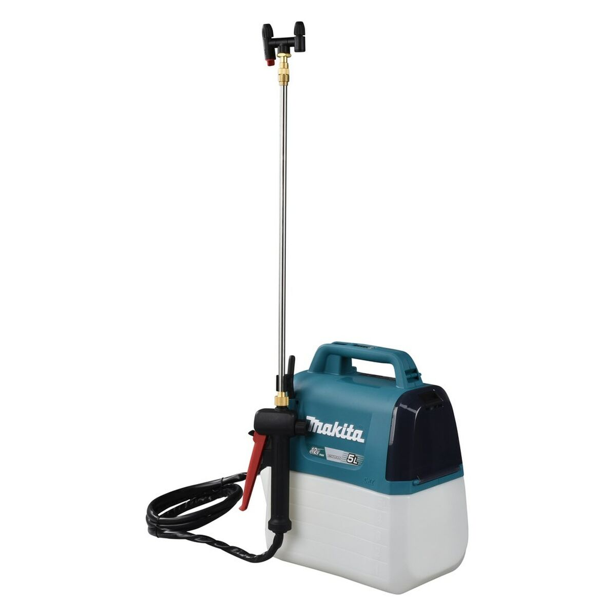 Türkisfarbener Makita-Sprayer mit schwarzem Griff und weißem Tank.