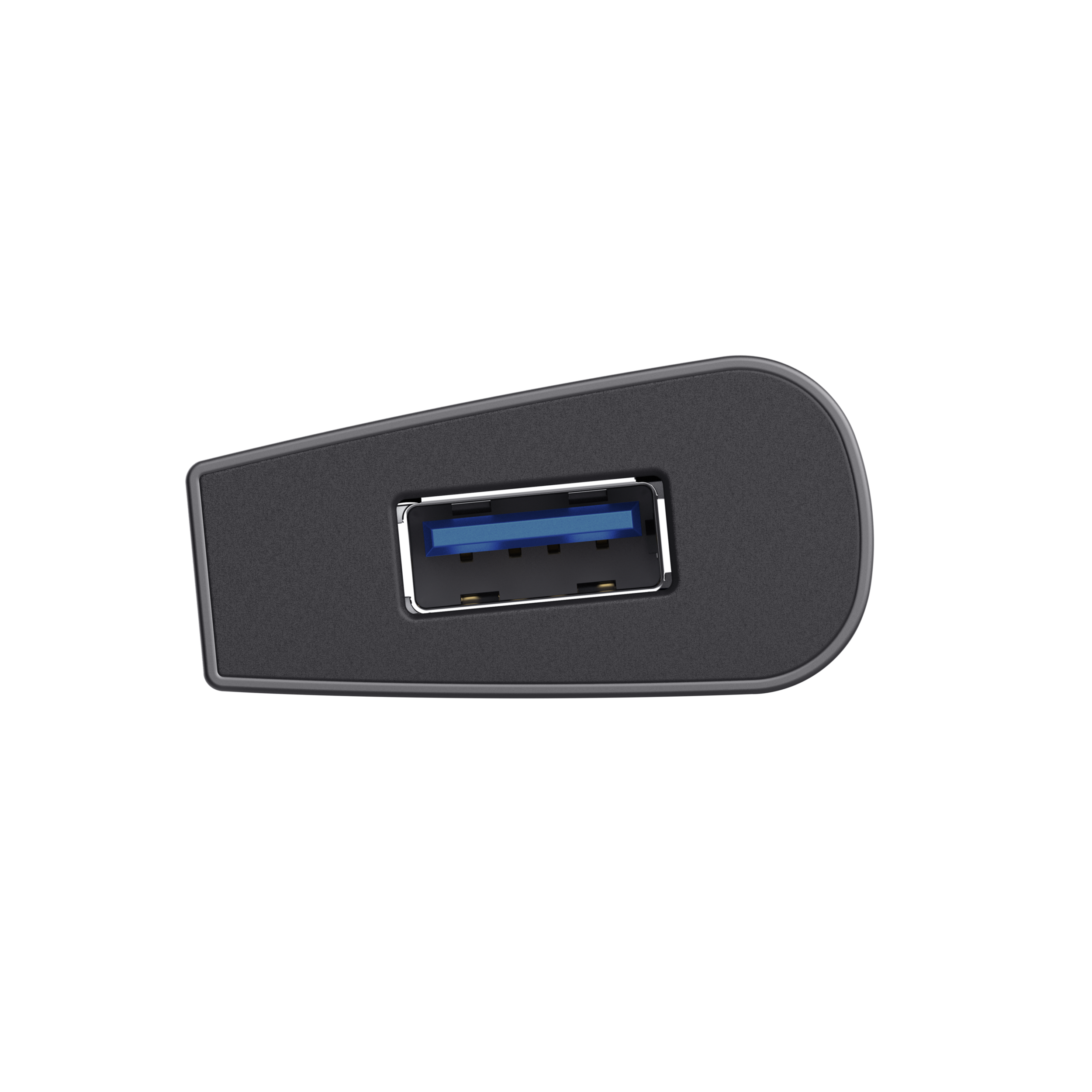 USB-A-Anschluss, schwarz und grau, zeigt den blauen Innenanschluss und den USB-Port.