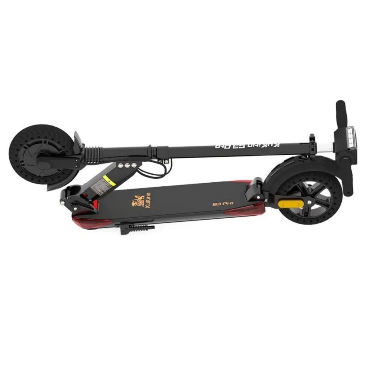Scooter elettrico nero di profilo. Il marchio e il modello sono visibili. Lo scooter ha dettagli rossi.