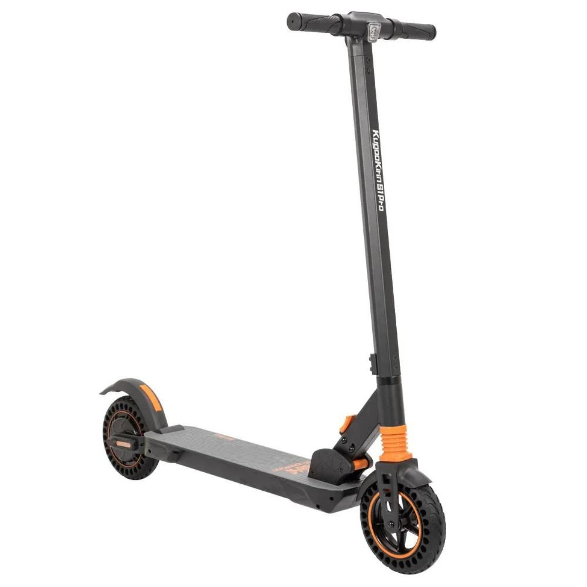 Un monopattino elettrico Kugookirin S1 Pro nero e arancione.