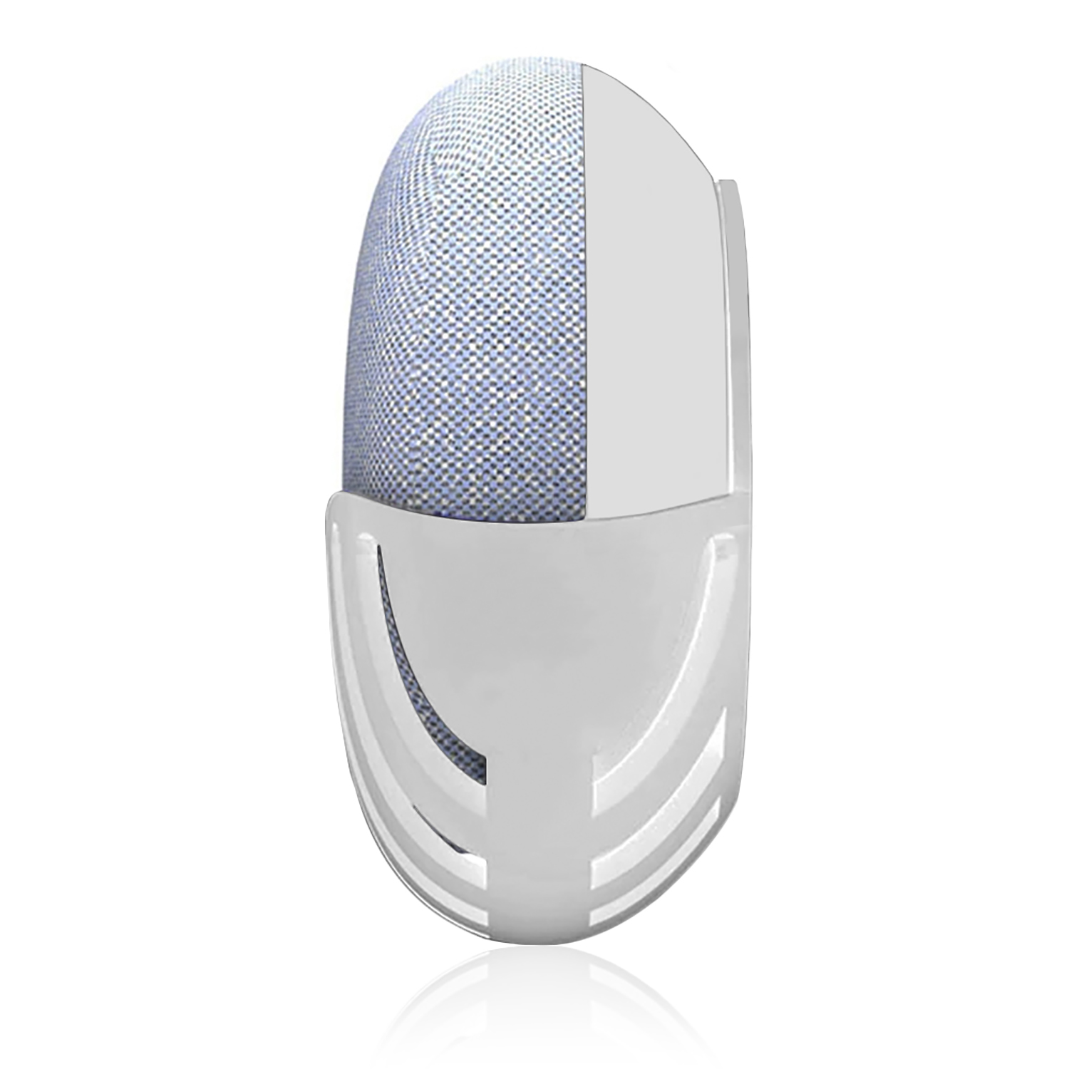Rimuovi pelucchi bianco con superficie in tessuto blu. Design curvo con manico.