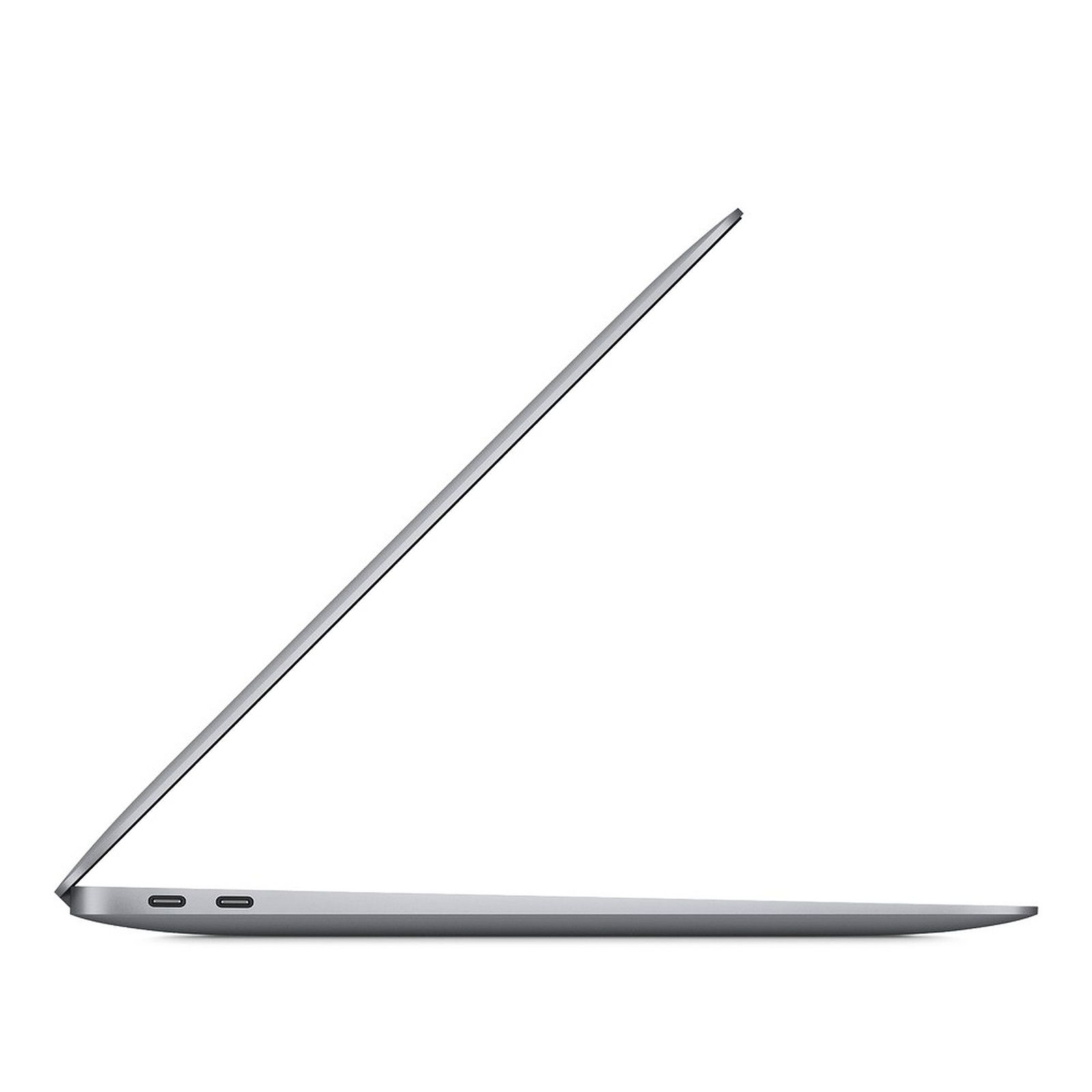 Un portátil Macbook plateado, abierto en ángulo, sobre un fondo blanco.