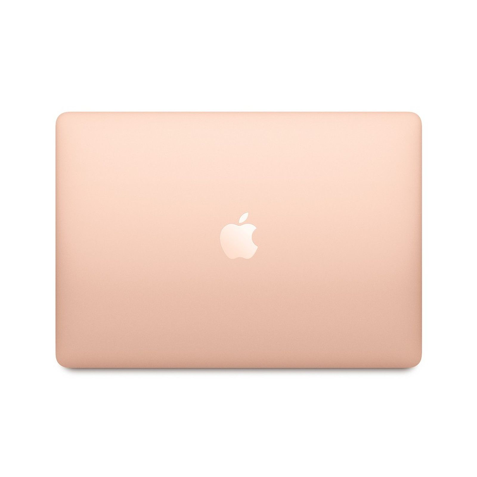 MacBook oro rosa, vista superior, con el logo de Apple centrado en la tapa.