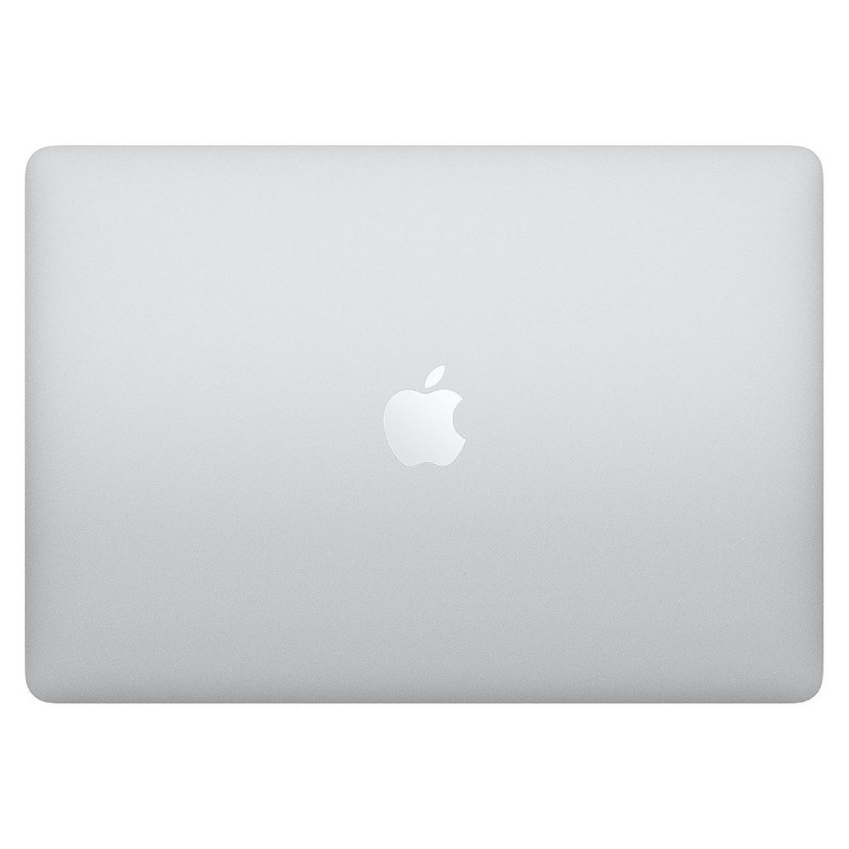 Laptop plateado de Apple, vista superior, con el logo de Apple centrado.