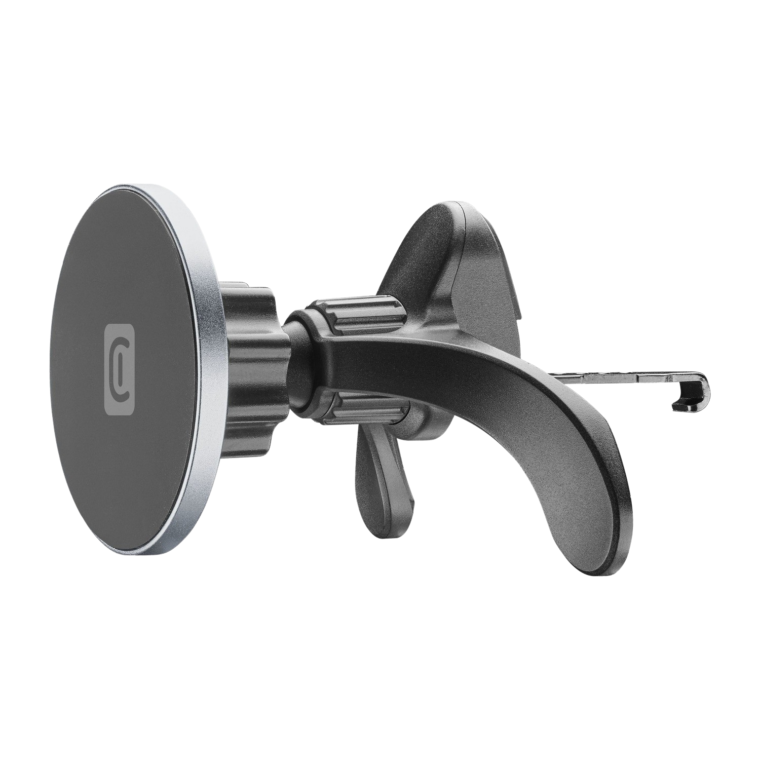 Supporto per telefono per auto, nero e argento. Fissaggio magnetico.