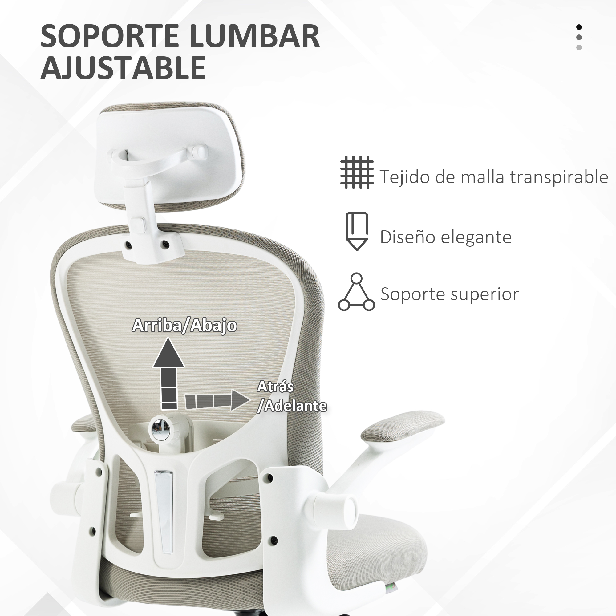 Silla de oficina ergonómica con soporte lumbar ajustable y respaldo de malla.