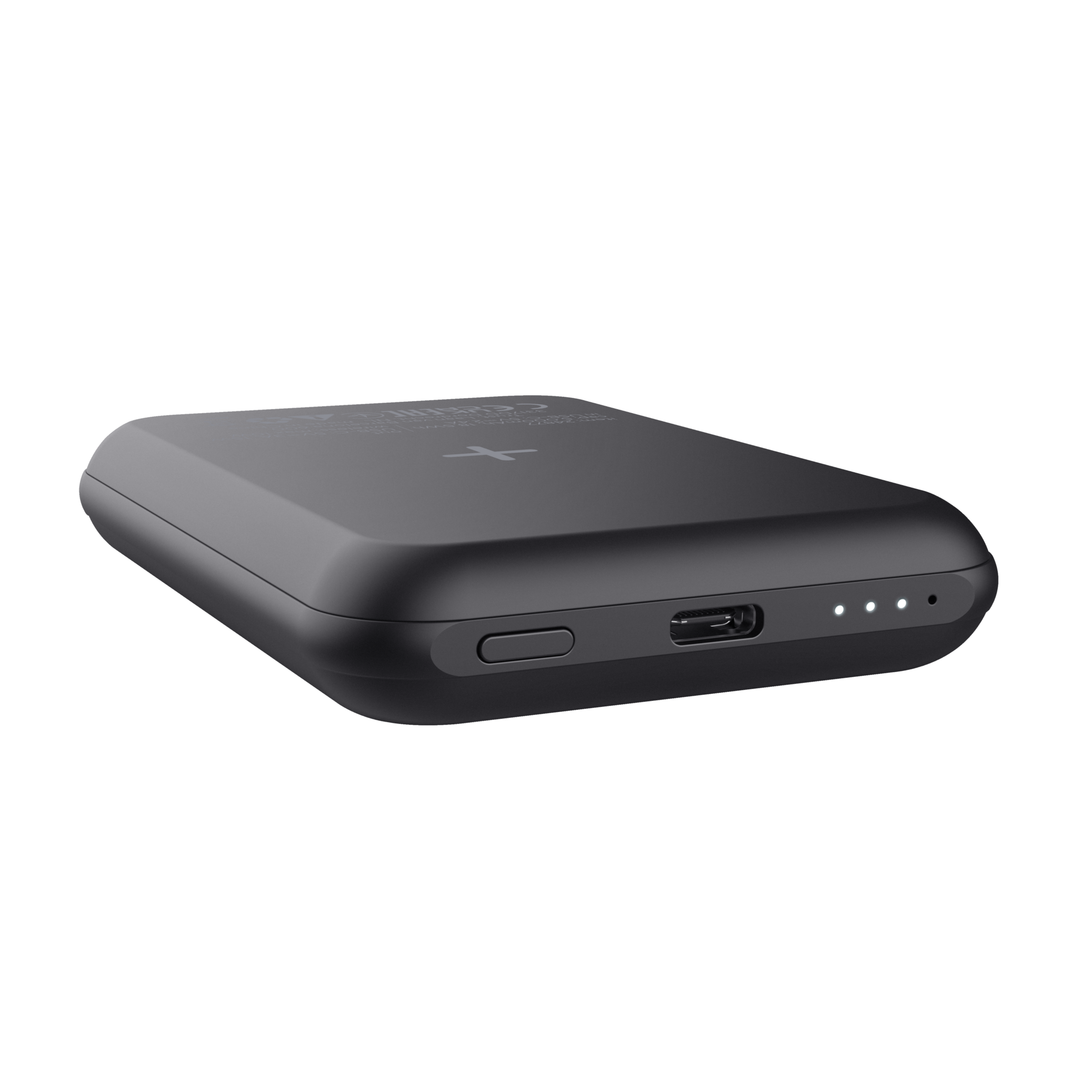 Power bank nero. Power bank nero con porta di ricarica e indicatore batteria.