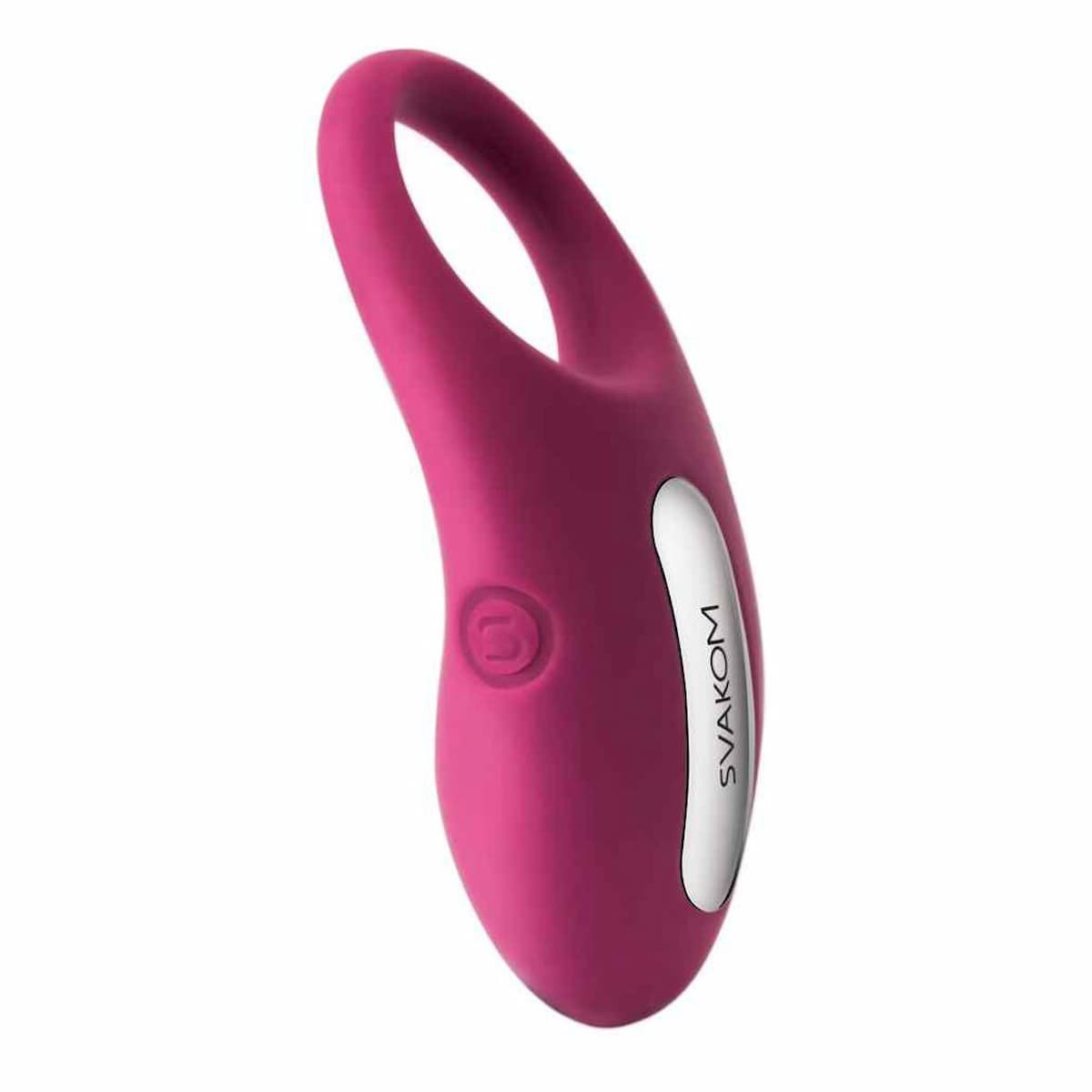 Różowa zabawka erotyczna z uchwytem w kształcie pętli. Marka "SVAKOM" jest na zabawce.