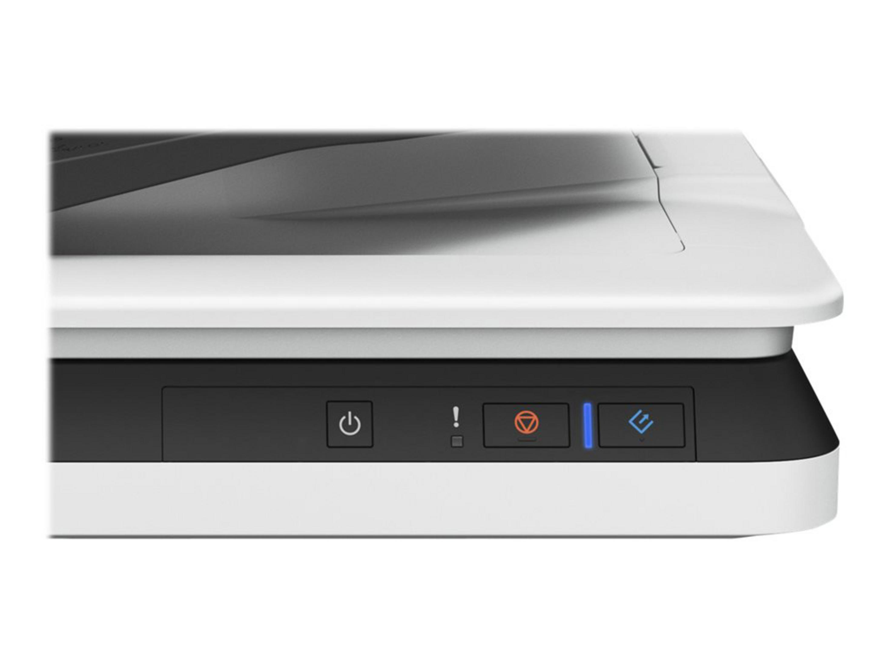 Scanner bianco e nero, con pulsanti, primo piano su sfondo bianco.