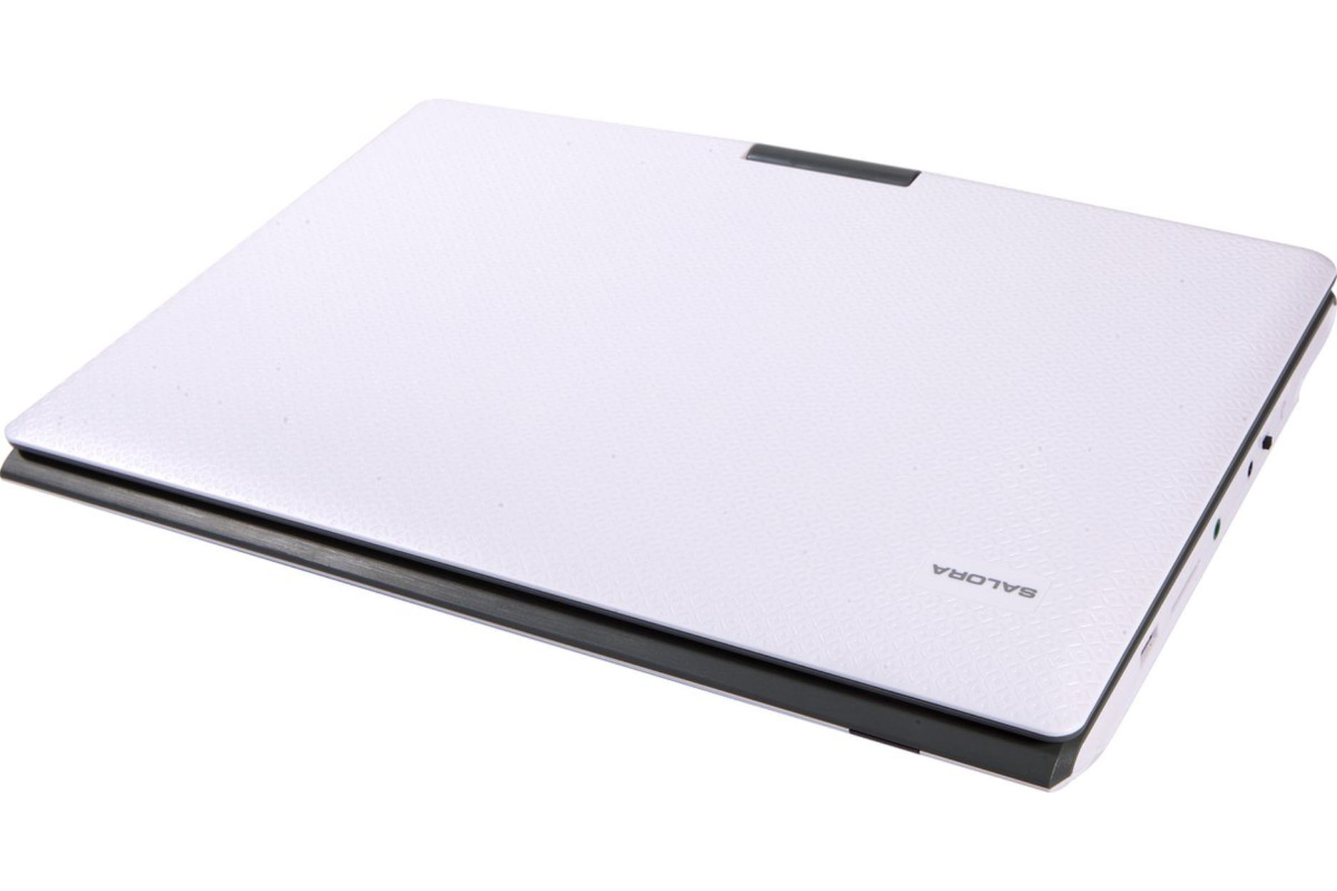 Tablette Salora blanche. La tablette est fermée et possède une surface texturée.