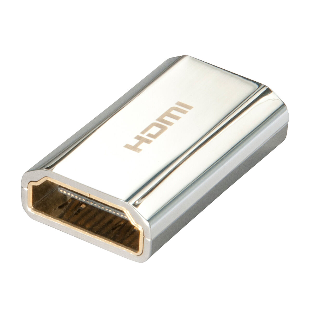 Adattatore HDMI metallico. Il dispositivo è rettangolare con porte HDMI su ciascuna estremità.