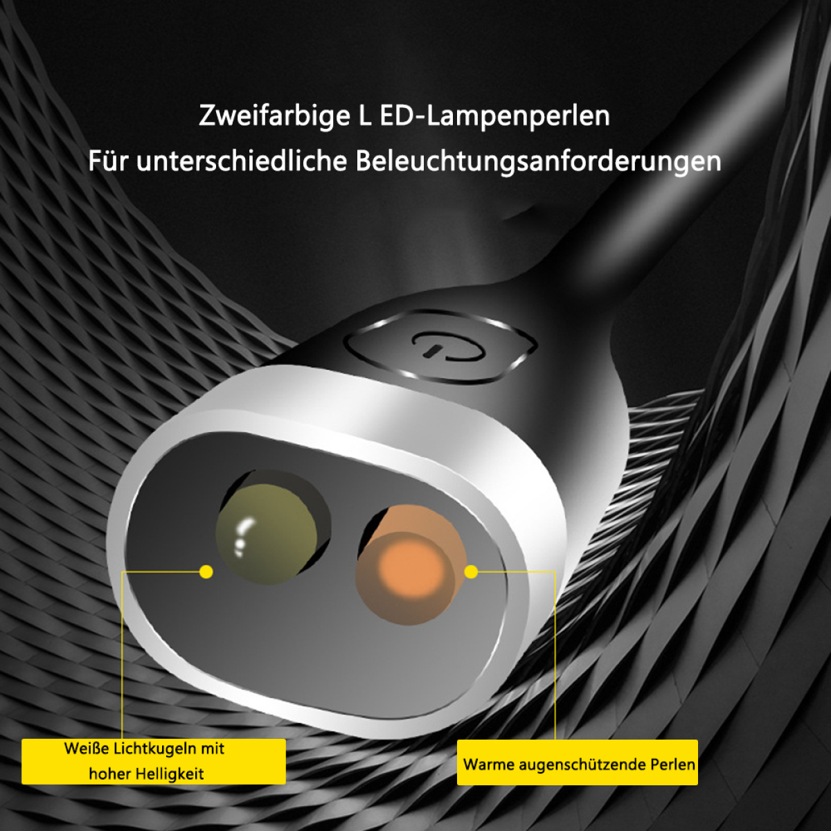 Nahaufnahme eines Geräts mit zwei LEDs, eine grün und eine orange.