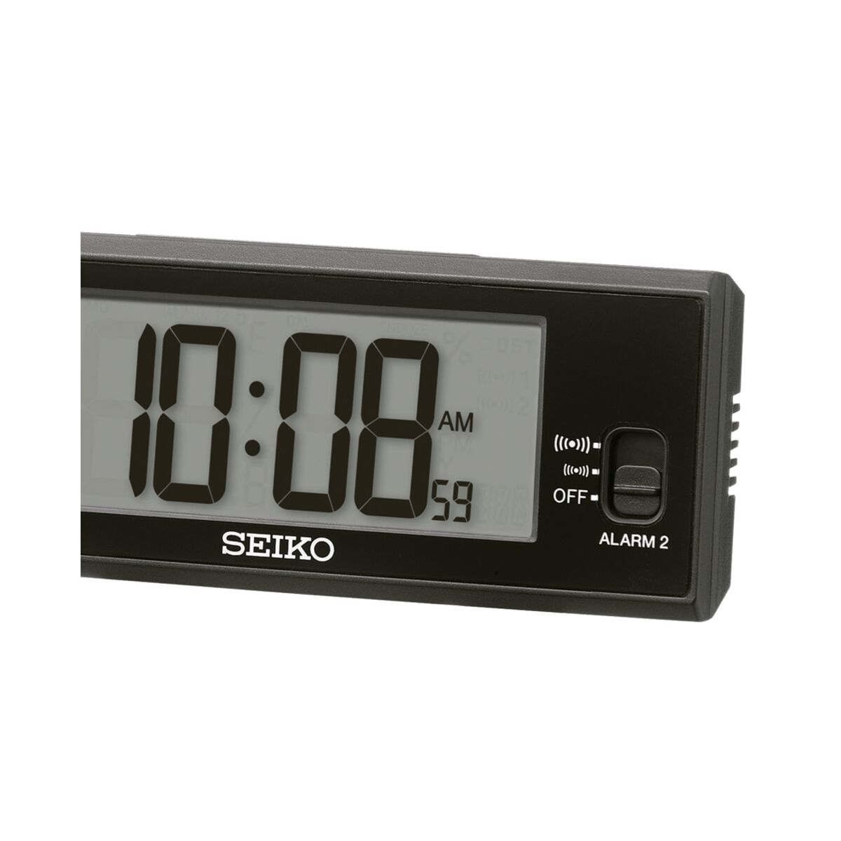 Digitaluhr, die die Zeit anzeigt. Schwarz und weiß.