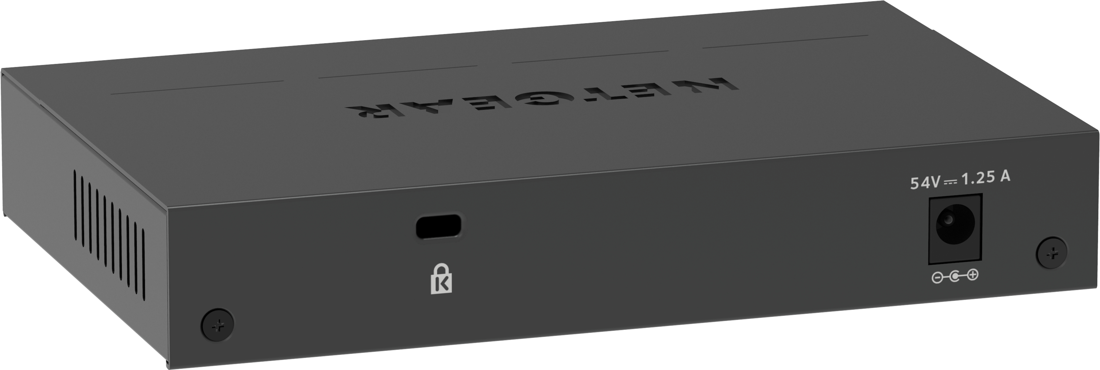 Un router nero con il marchio NETGEAR. È su sfondo bianco.