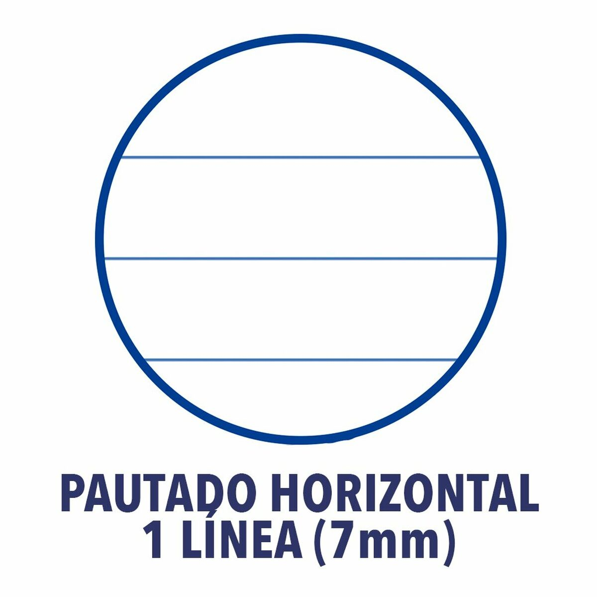 Kreis mit drei Linien. Text: PAUTADO HORIZONTAL 1 LINEA (7mm).