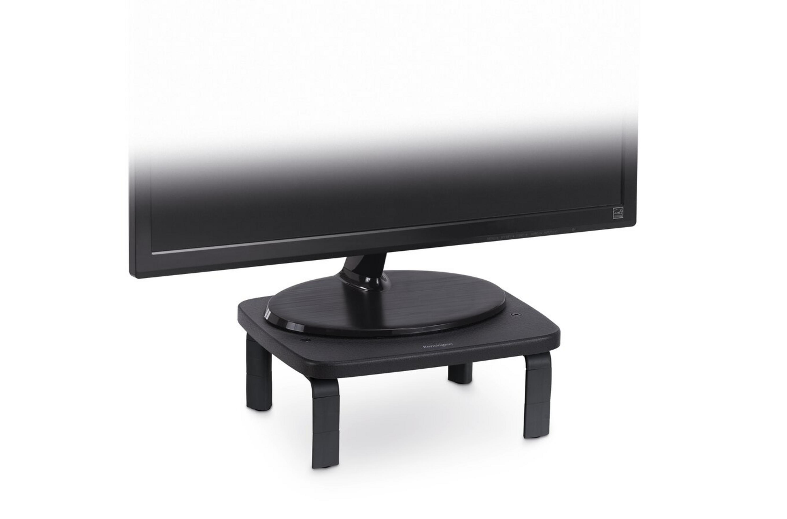 Moniteur noir sur support noir à quatre pieds. Moniteur éteint.