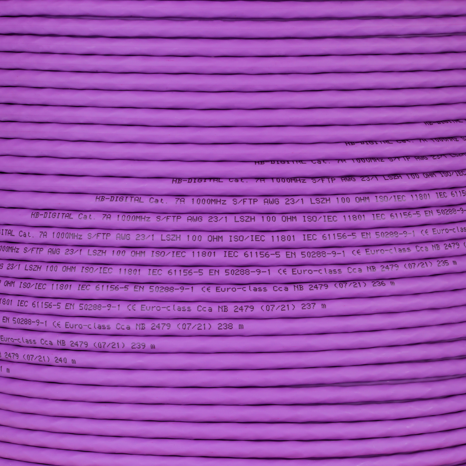Nahaufnahme eines rosa Kabels mit Text darauf.