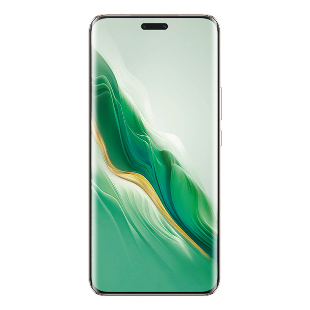 Smartphone mit grünem und goldenem Bildschirmmuster.