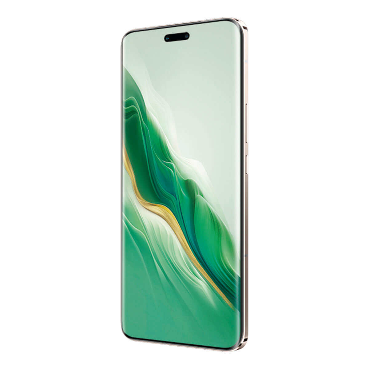 Ein Smartphone mit einem grün-gelben Farbverlauf, leicht angewinkelt.