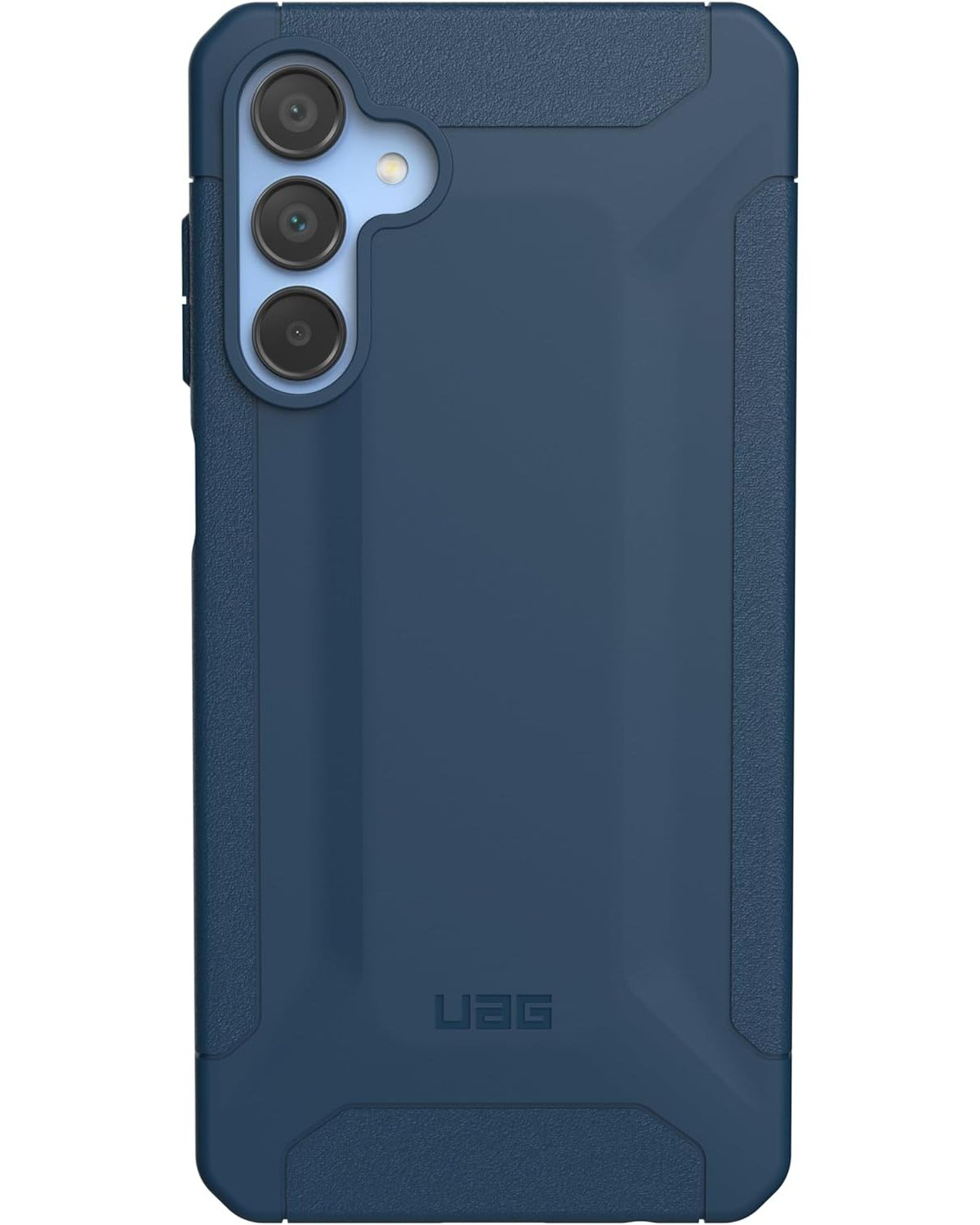 Blaue Handyhülle mit strukturiertem Design. Es ist eine Schutzhülle für ein Smartphone.