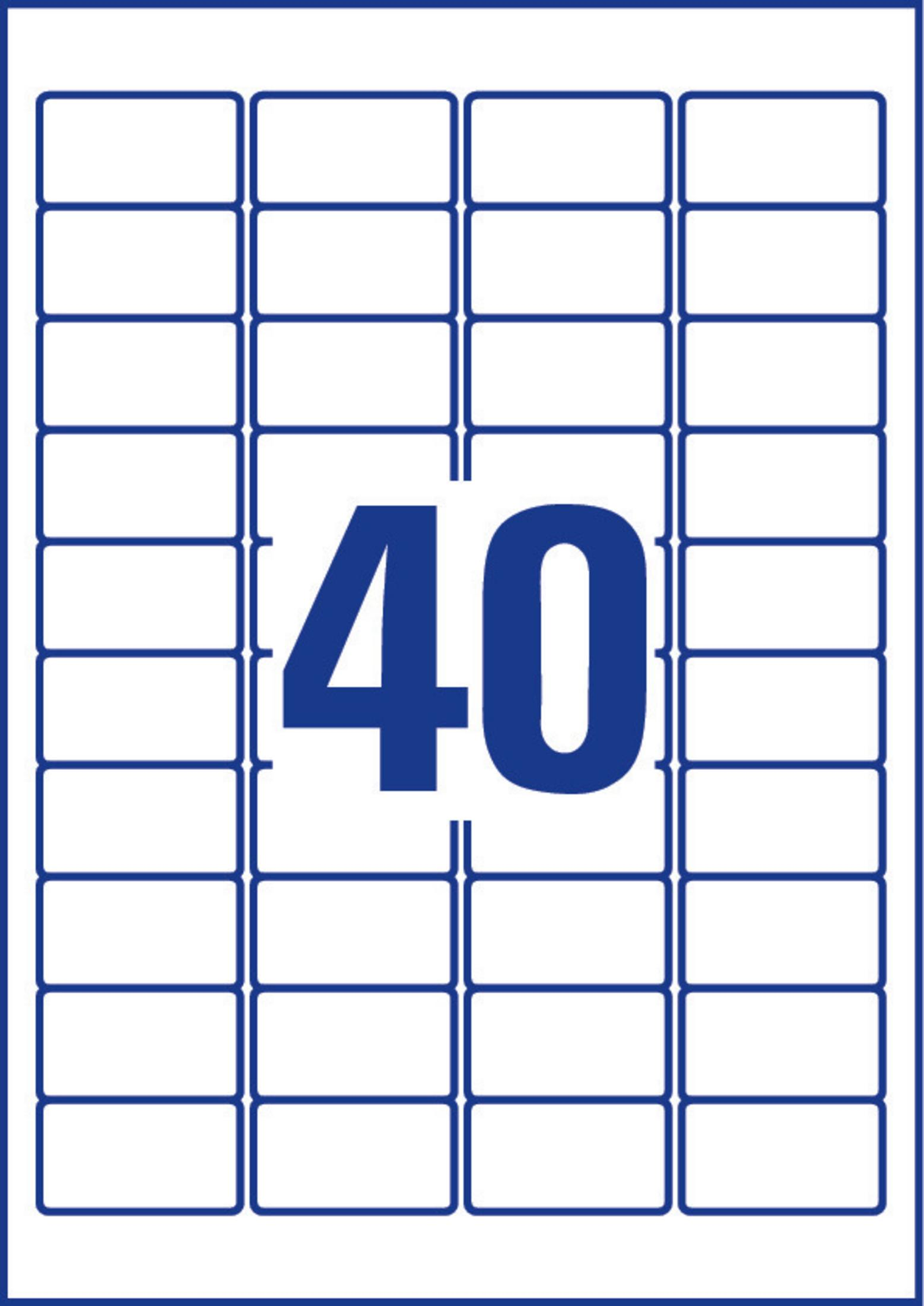 Ein Bogen mit 40 rechteckigen Etiketten mit der Zahl 40 in der Mitte. Blaue Umrisse.