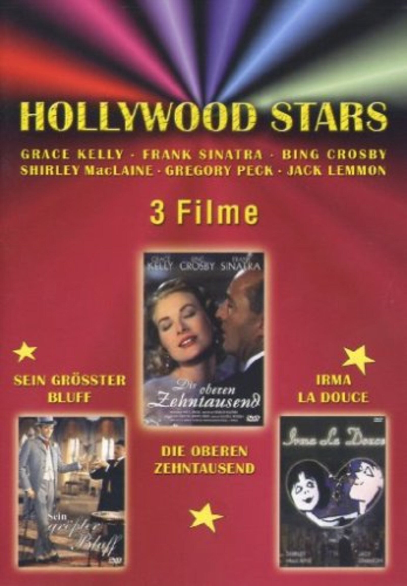 Eine DVD-Hülle mit 'Hollywood Stars', mit Grace Kelly, Frank Sinatra und anderen, mit drei Filmbildern.