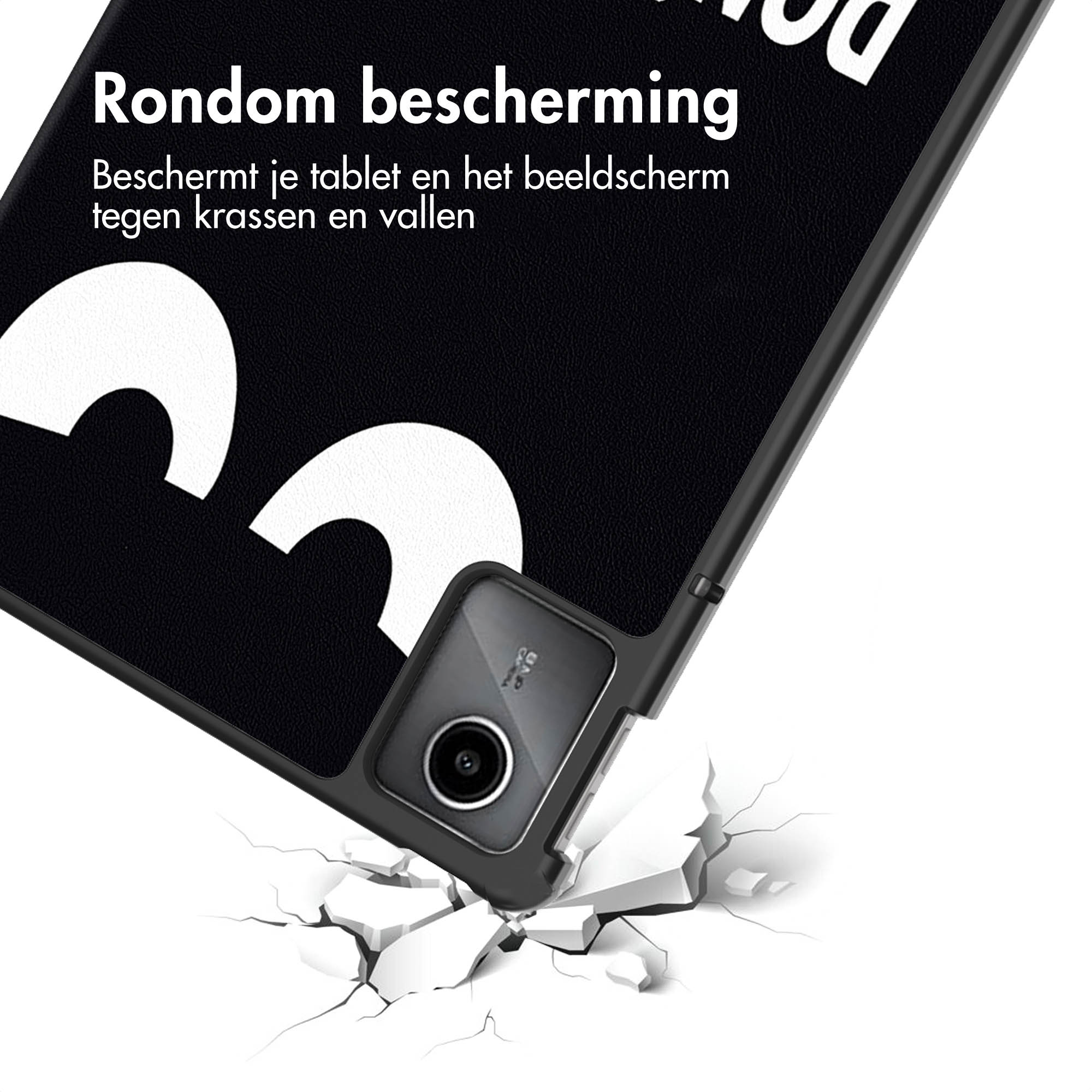 A phone case is falling, with a phone inside. The case has a camera cutout and is black.