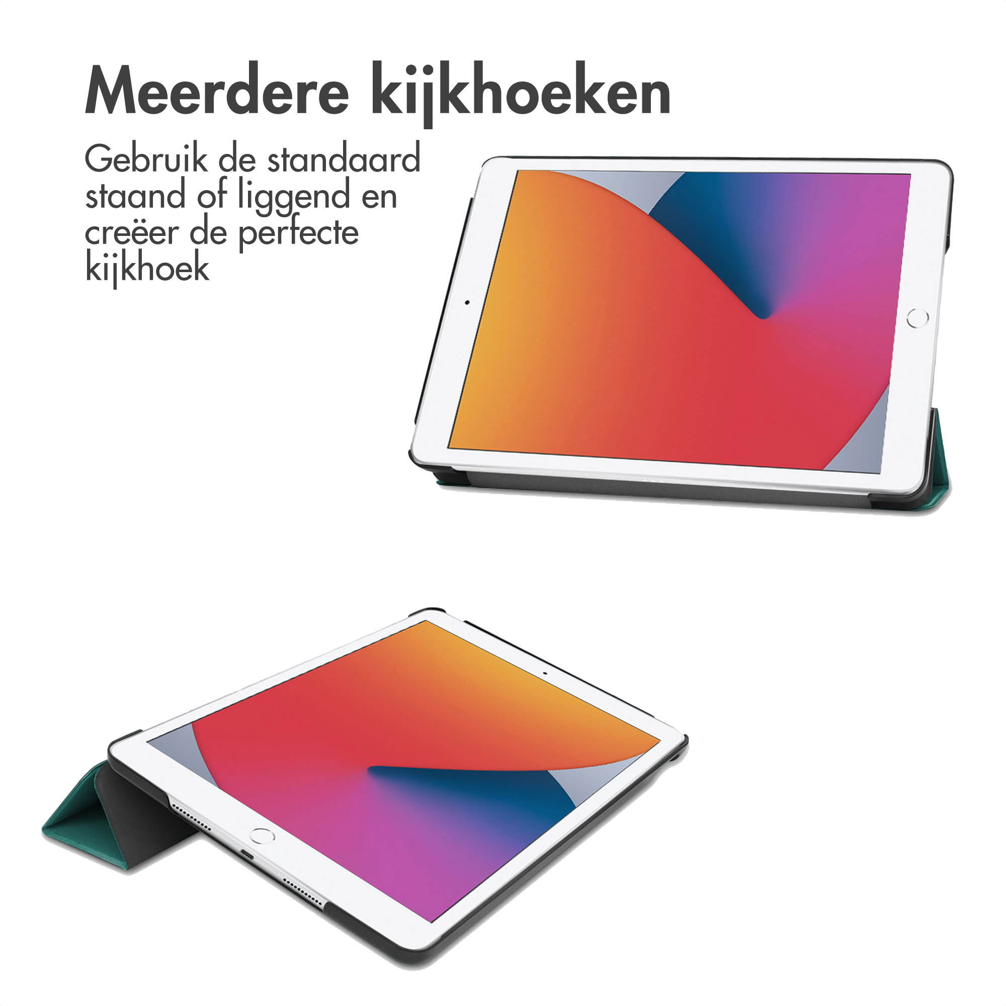 Two iPads in a protective case. One open, one closed. Showing multiple viewing angles.