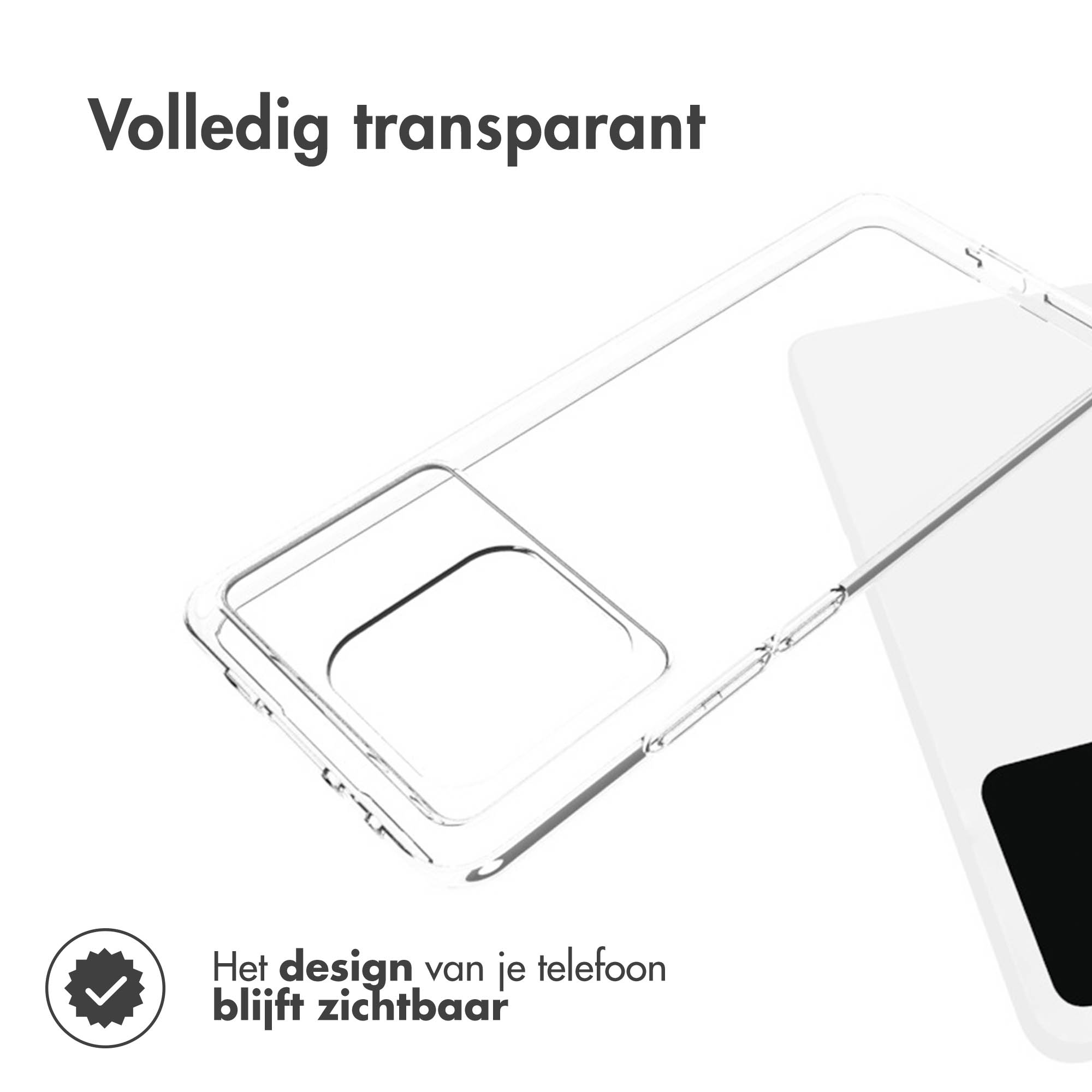 Custodia trasparente per telefono con telefono all'interno. Il design del telefono è visibile.