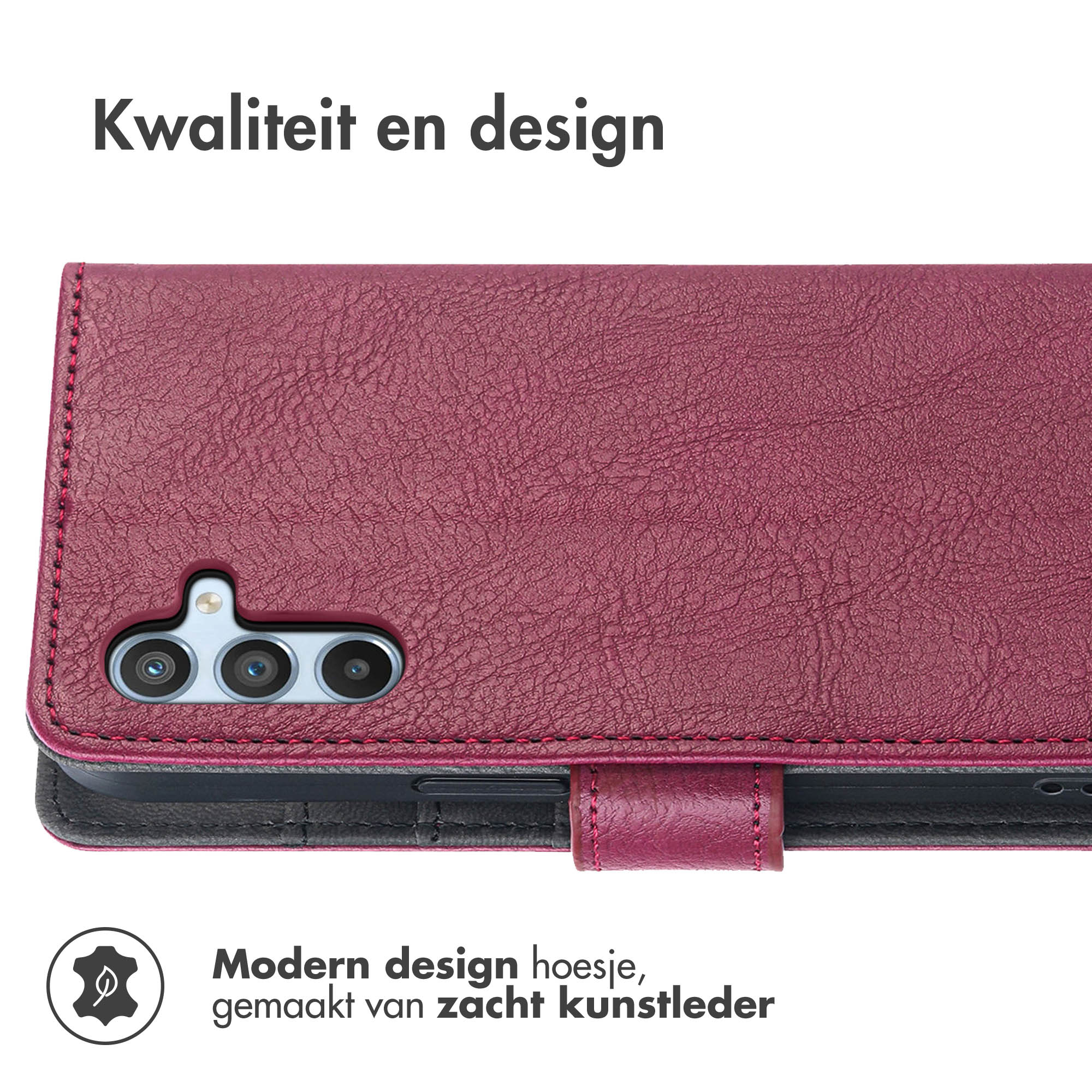 Rode kunstleren telefoonhoes met camera-uitsparing. Modern design.