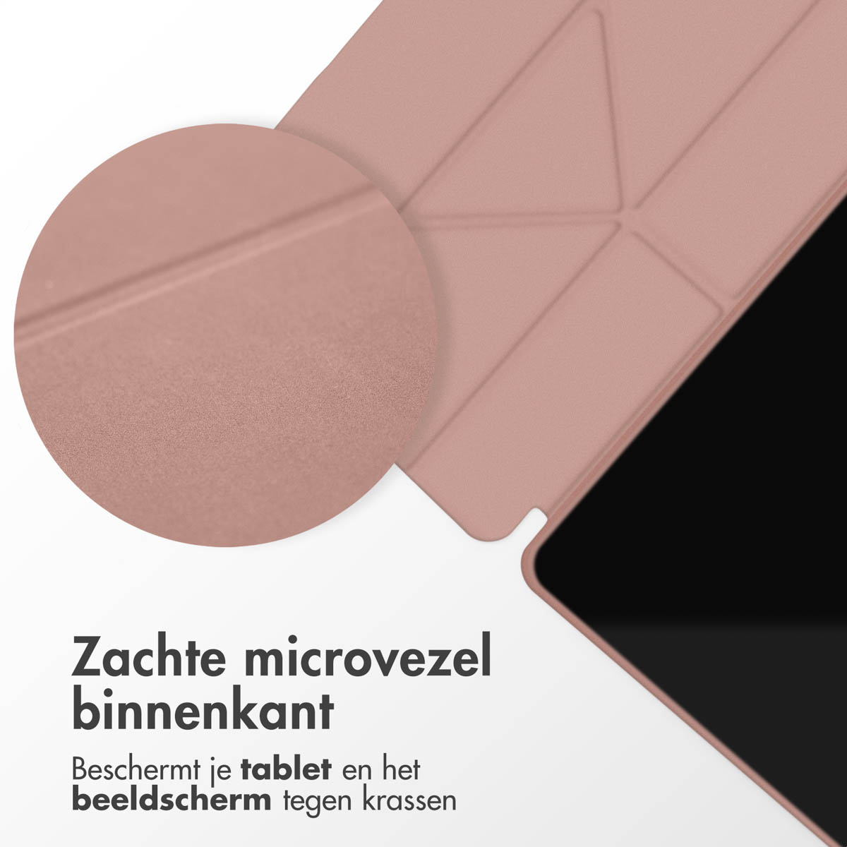 Tablet case in pink. Close-up shows the soft, microfiber interior protecting the screen.