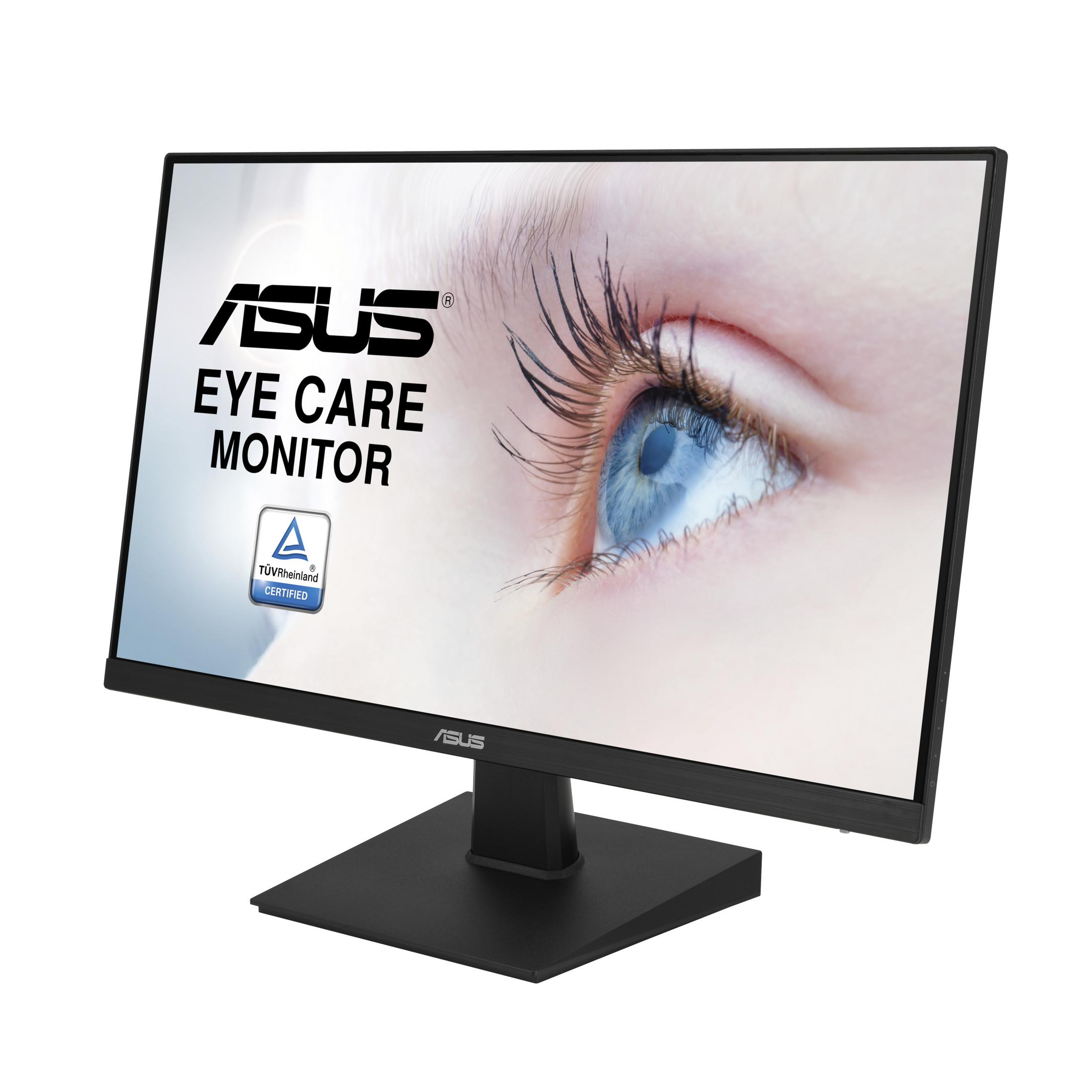 Monitor del computer che mostra un occhio. Il testo dice 'ASUS EYE CARE MONITOR'.