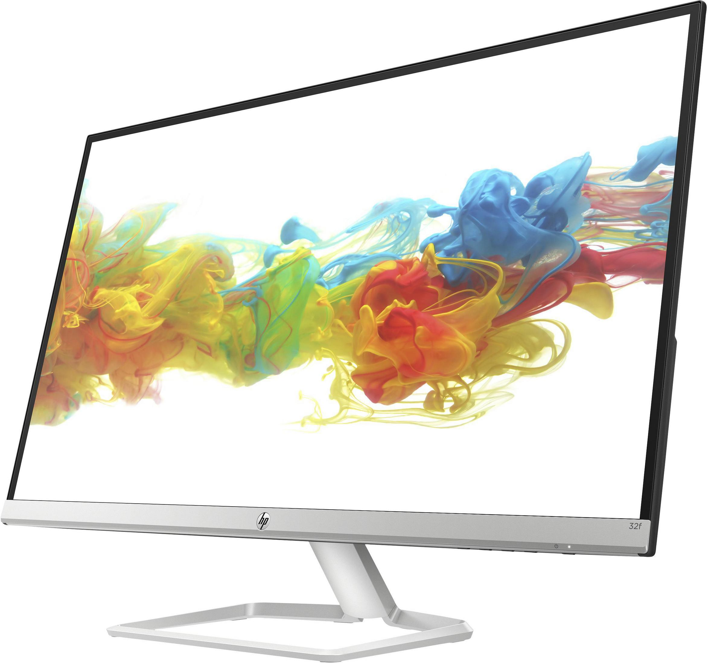Monitor HP con vortici di vernice colorati. Cornice bianca.