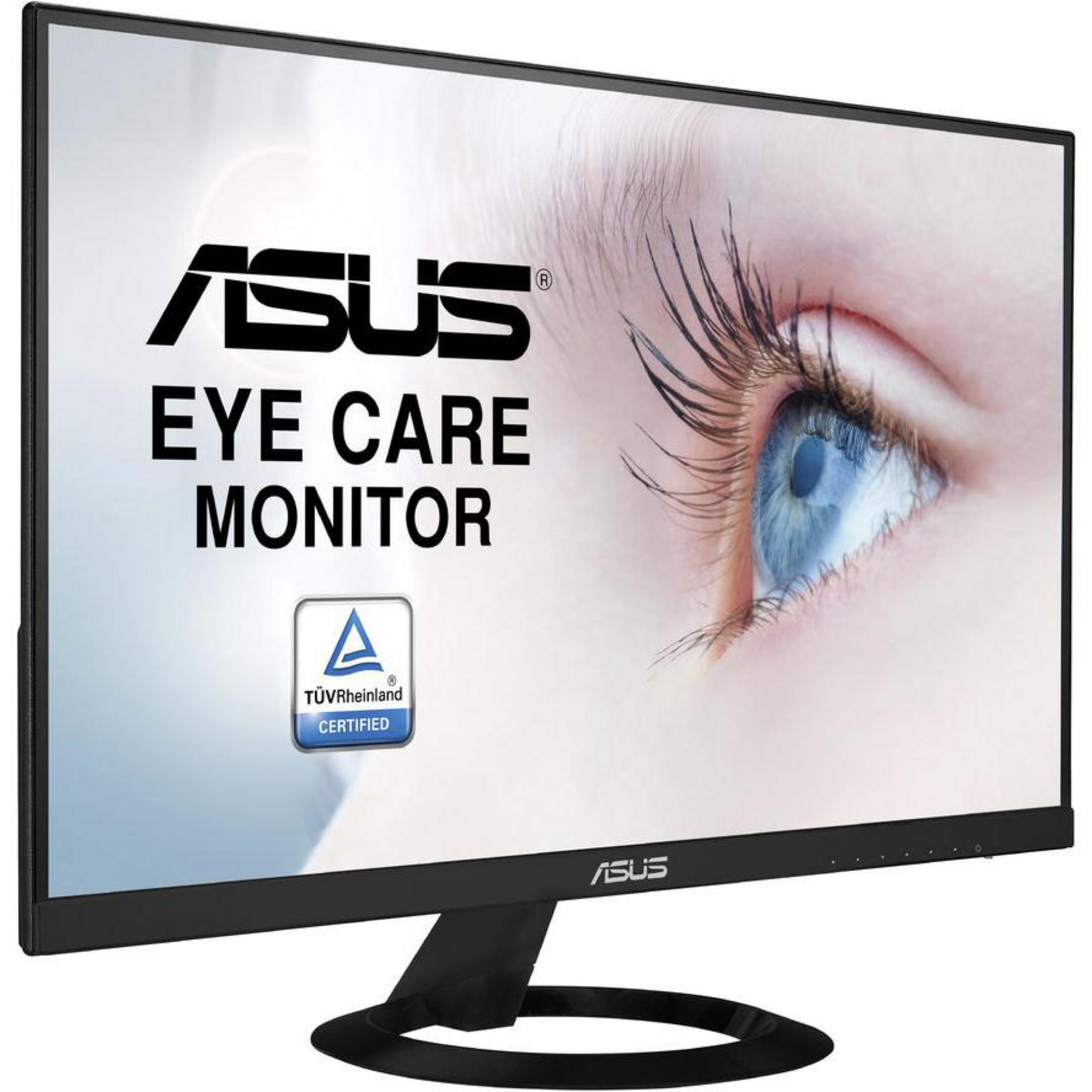 Un monitor ASUS con un primo piano di un occhio sullo schermo. Il monitor ha una cornice nera.