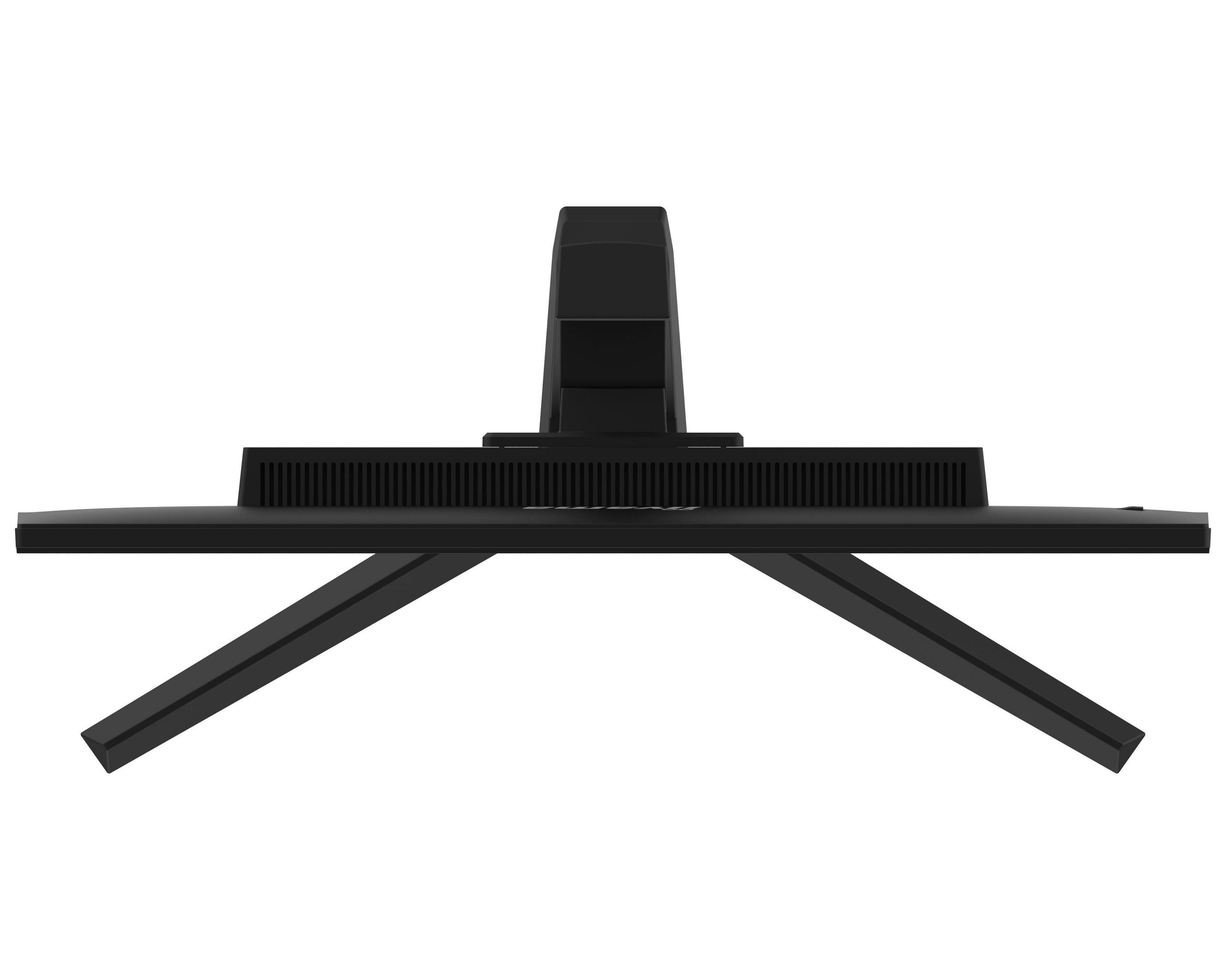Vista dall'alto di un monitor da gioco ASUS nero, con la base e il supporto visibili.