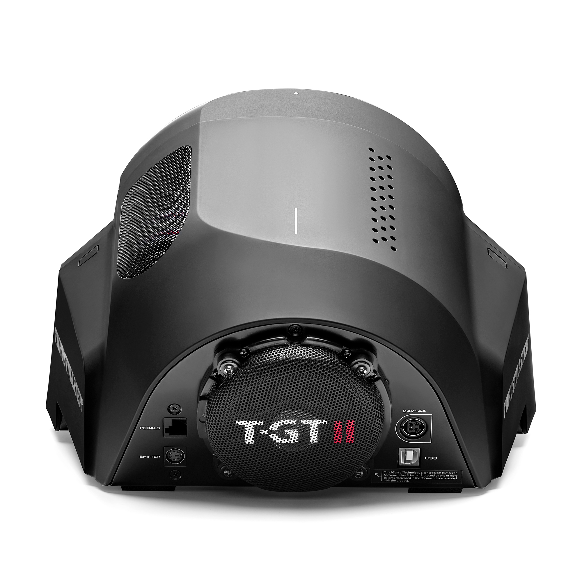 Schwarze T-GT II Rennradbasis. Die Basis hat Knöpfe und einen Anschluss mit der Bezeichnung 'USB'.