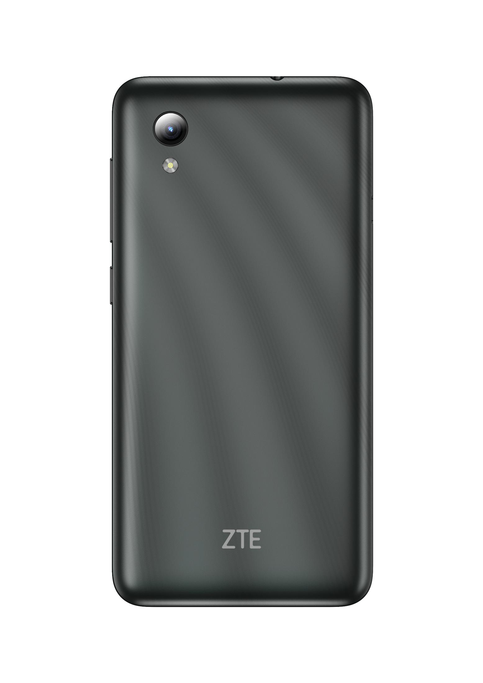 Schwarzes ZTE-Smartphone, mit einer einzelnen Kameralinse auf der Rückseite.