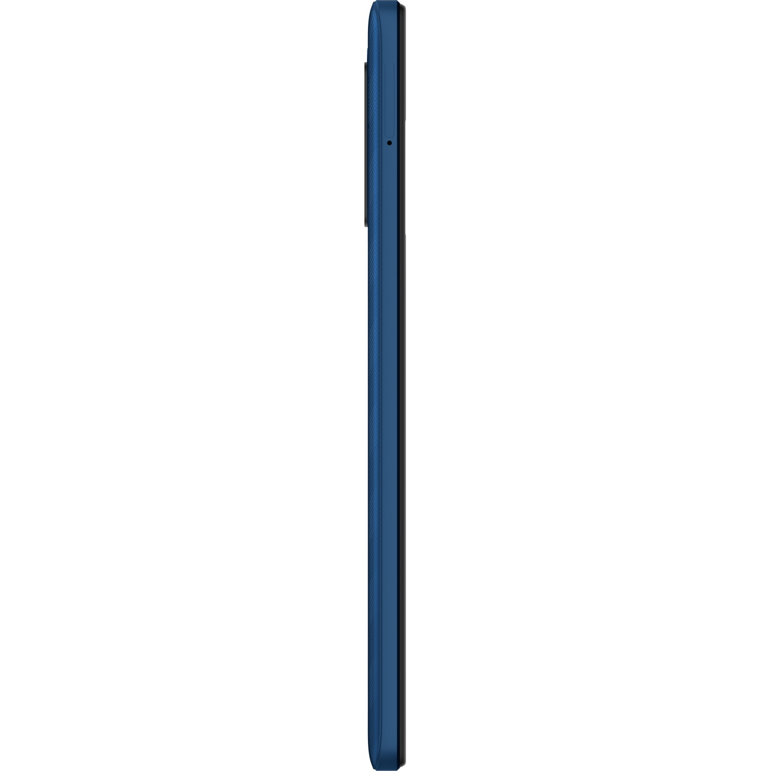 Seitenansicht eines marineblauen Smartphones mit Knöpfen, schlichtes Design.