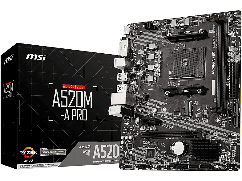 MSI 7C96-001R A520M-A PRO Mainboard Schwarz