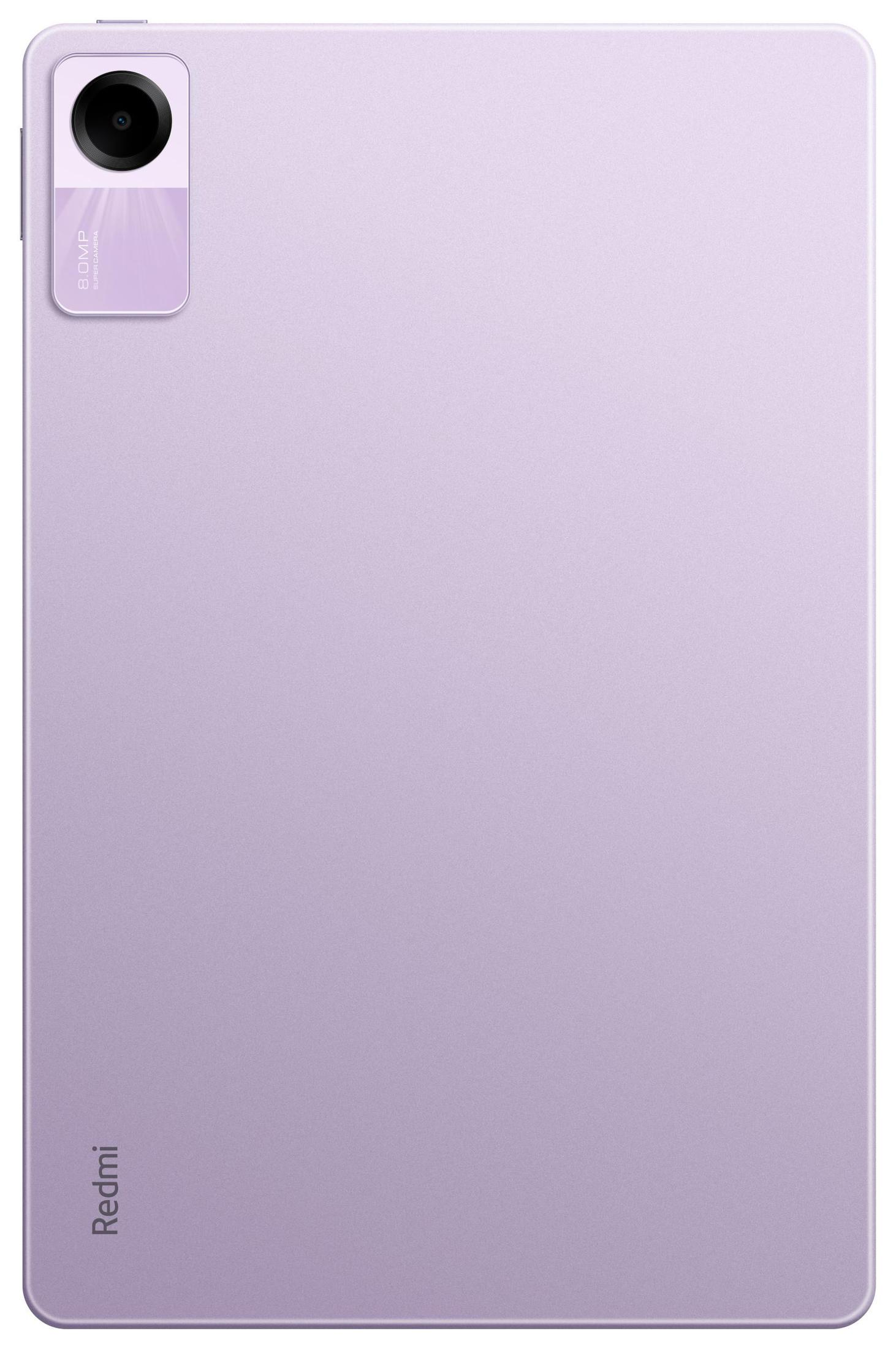 Liliowy tablet z obiektywem aparatu. Słowo 'Redmi' jest napisane na dole.