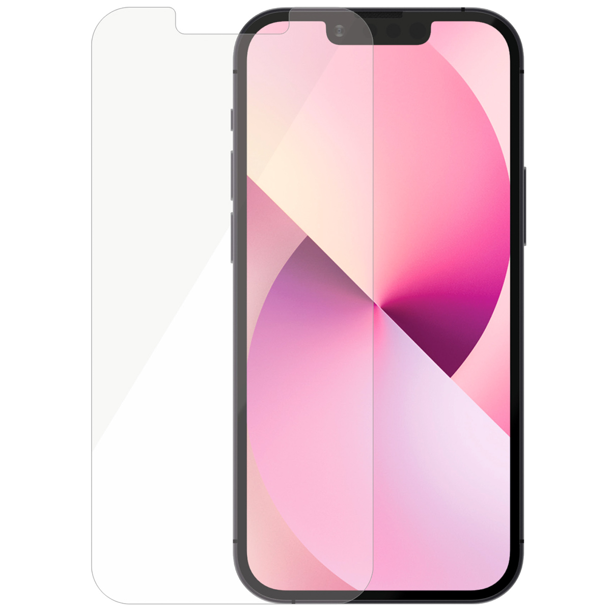 Een transparante schermbeschermer op een iPhone. De iPhone is roze.