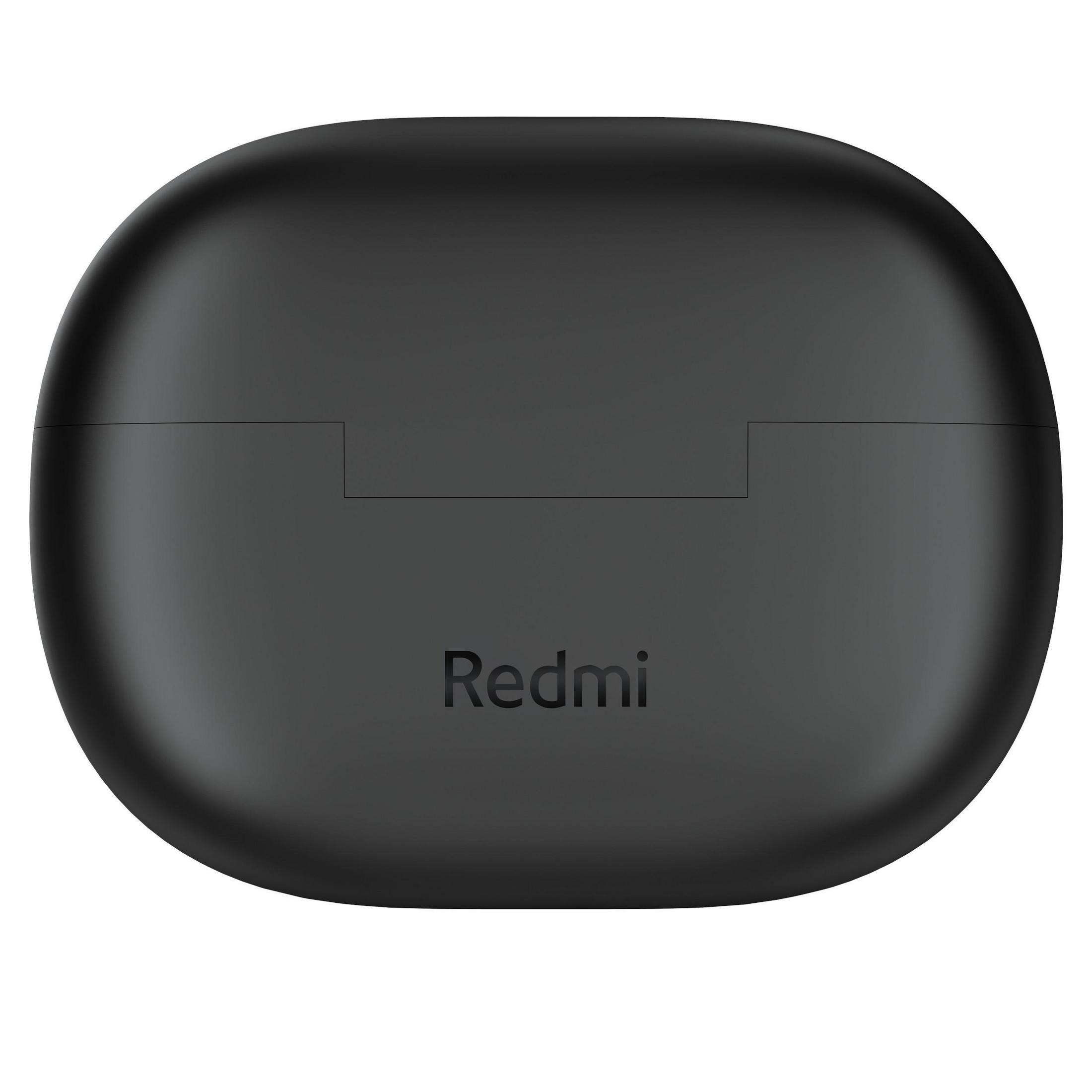 Czarne etui ładujące słuchawek Redmi. Widoczne logo 'Redmi'.