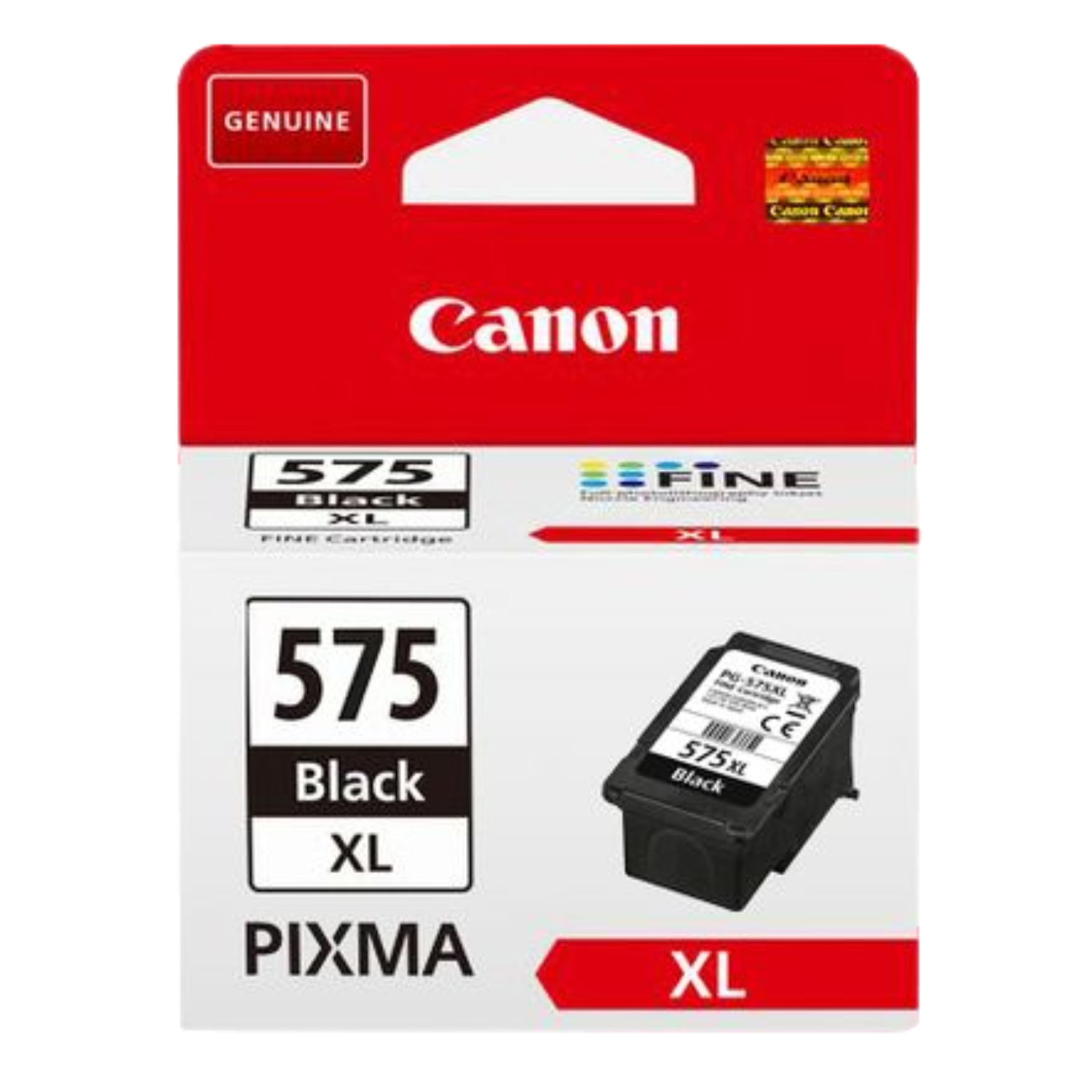 Opakowanie wkładu atramentowego Canon 575 Black XL, z widocznym wkładem.