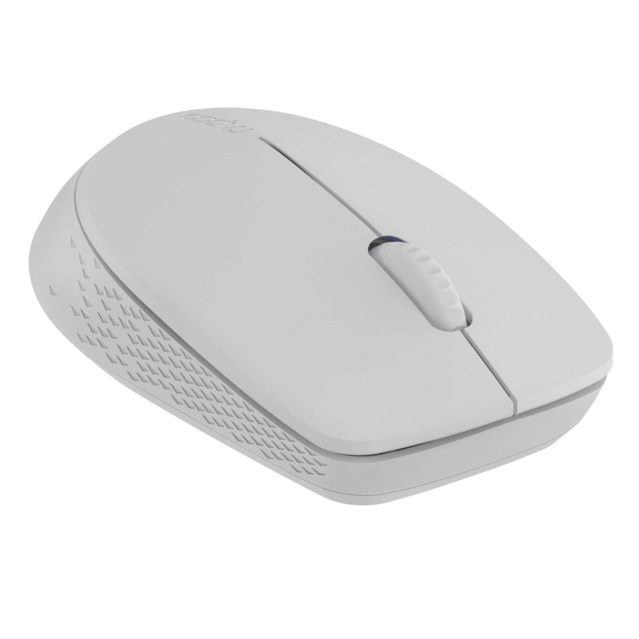 Biała, bezprzewodowa mysz komputerowa z kółkiem przewijania i nowoczesnym designem.