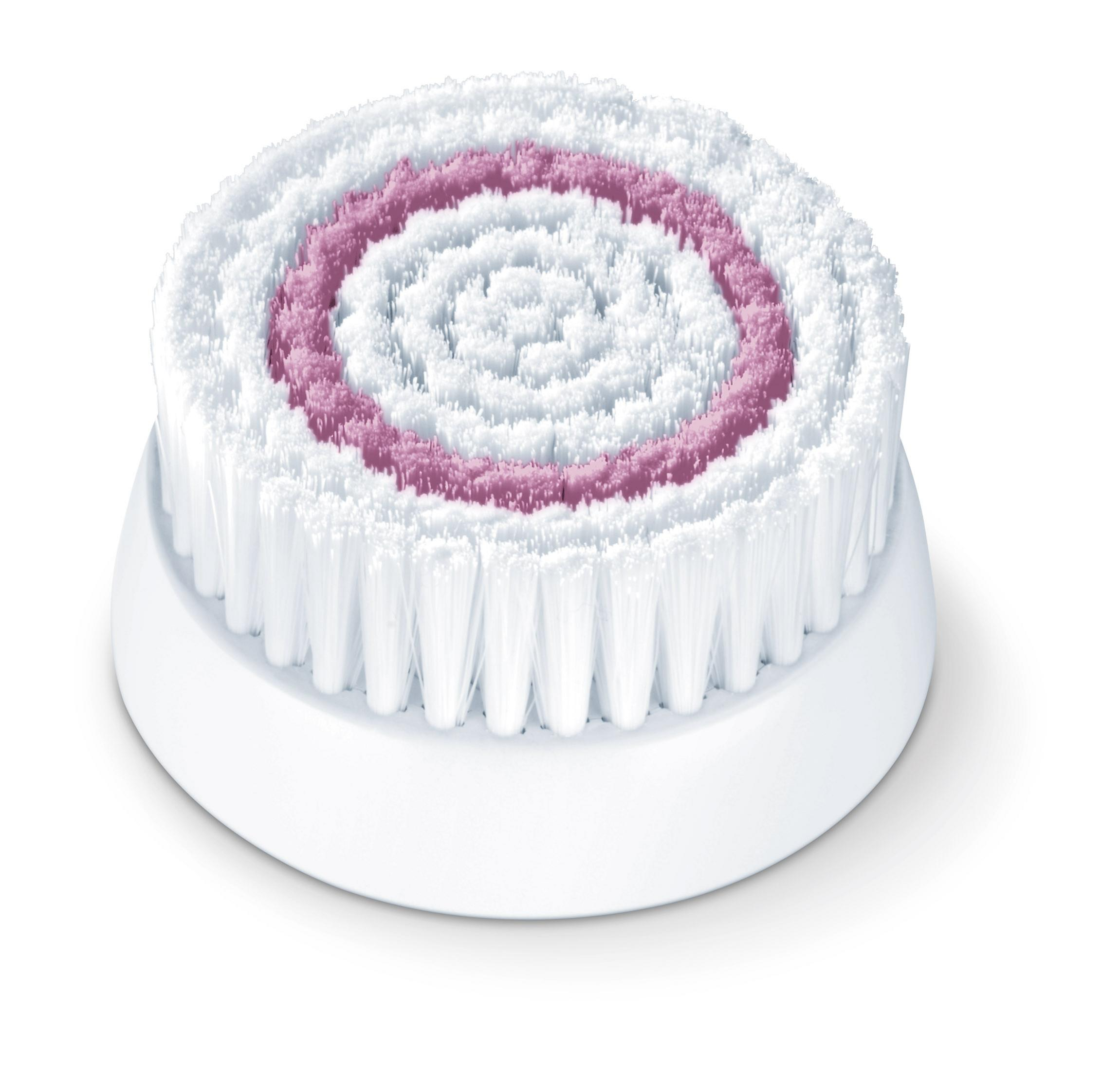 Biało-różowa głowica szczoteczki do twarzy z okrągłym włosiem.