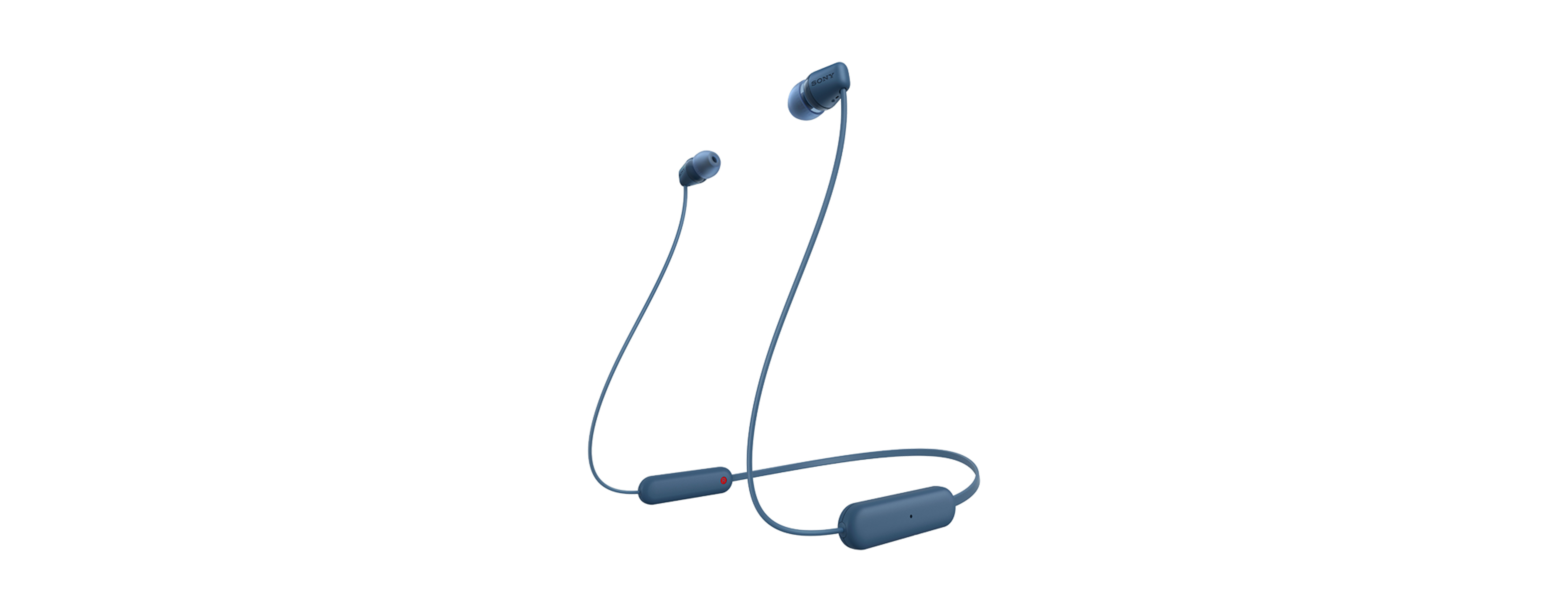 Auriculares inalámbricos azules sobre un fondo blanco. Los auriculares tienen un diseño de diadema y auricular.