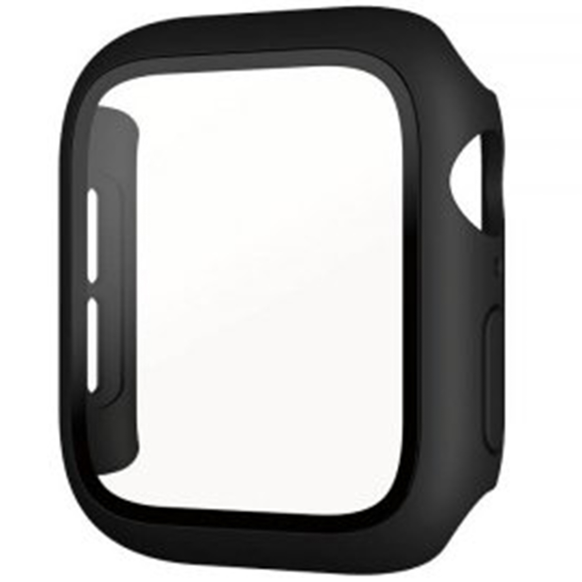 Czarna obudowa zegarka z przezroczystym ekranem, do Apple Watch. Izolowana na białym tle.