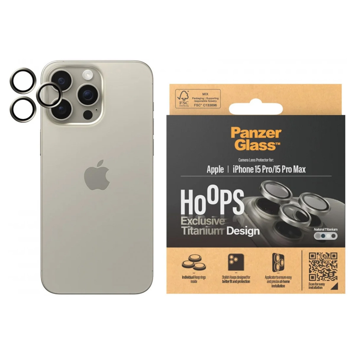 Telefoonachterkant & cameralensbeschermers. Doos: PanzerGlass. Tekst: Cameralensbeschermer.