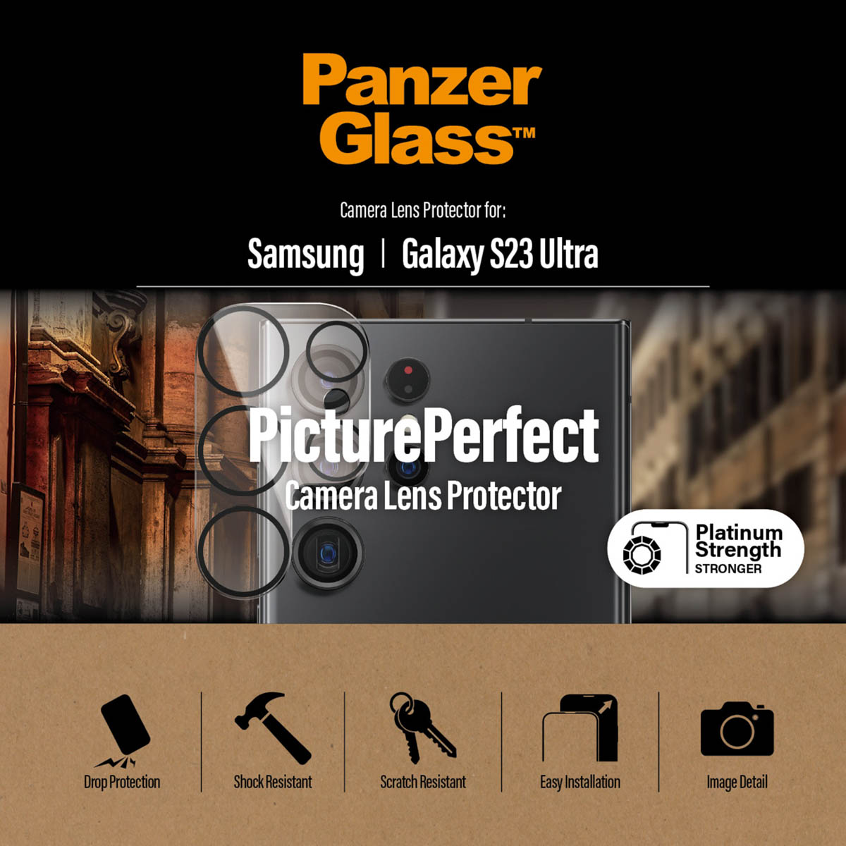 Un proteggi obiettivo per un Samsung Galaxy S23 Ultra.